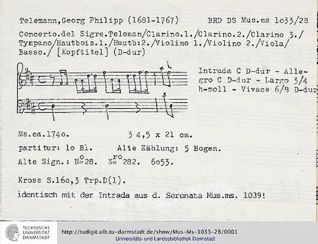 Concerto for 3 Trumpets and Timpani, TWV 54D3 (Telemann, Philipp