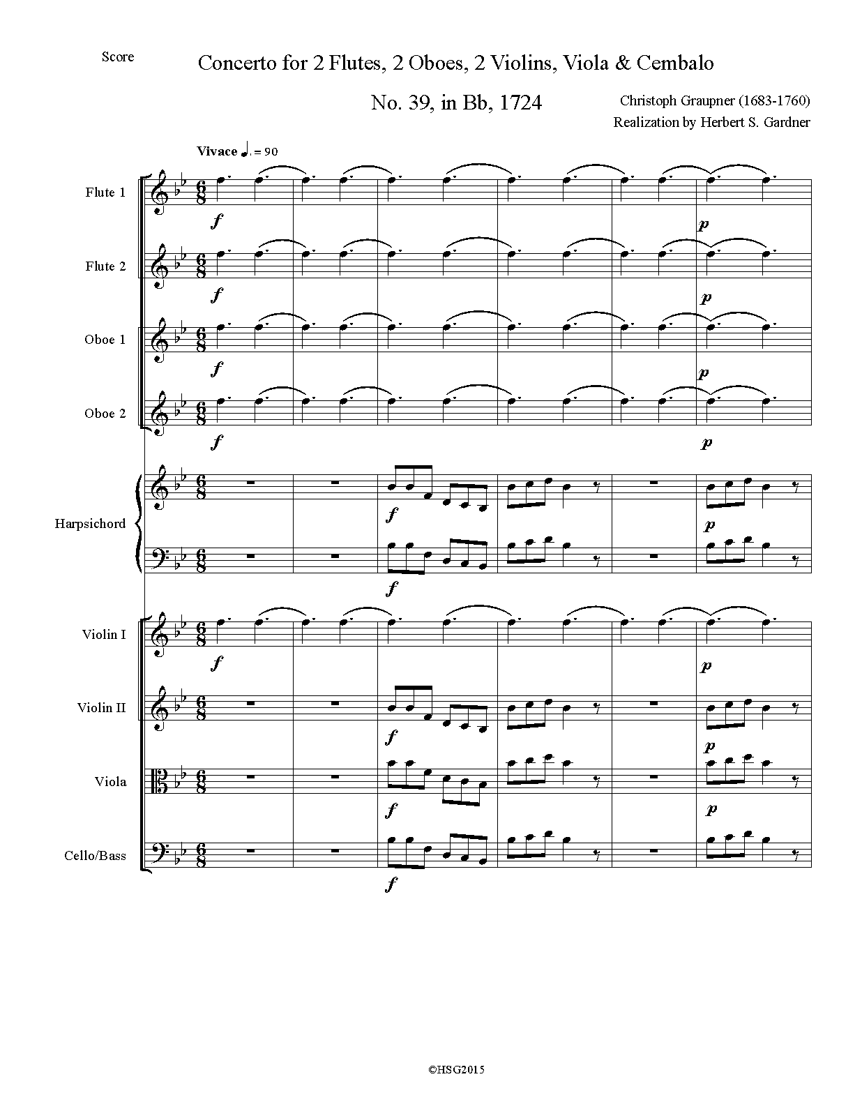 Concerto for 2 Flutes and 2 Oboes in Bflat major, GWV 344 (Graupner