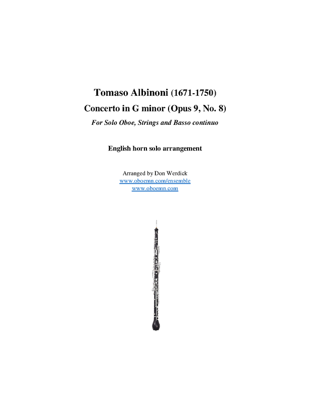 Oboe Concerto in G minor, Op.9 No.8 (Albinoni, Tomaso) IMSLP Free