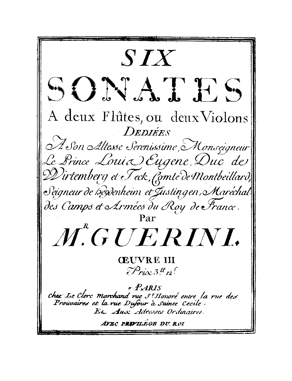 6 Duets for 2 Flutes or Violins, Op.3 (Guerini, Francesco) IMSLP