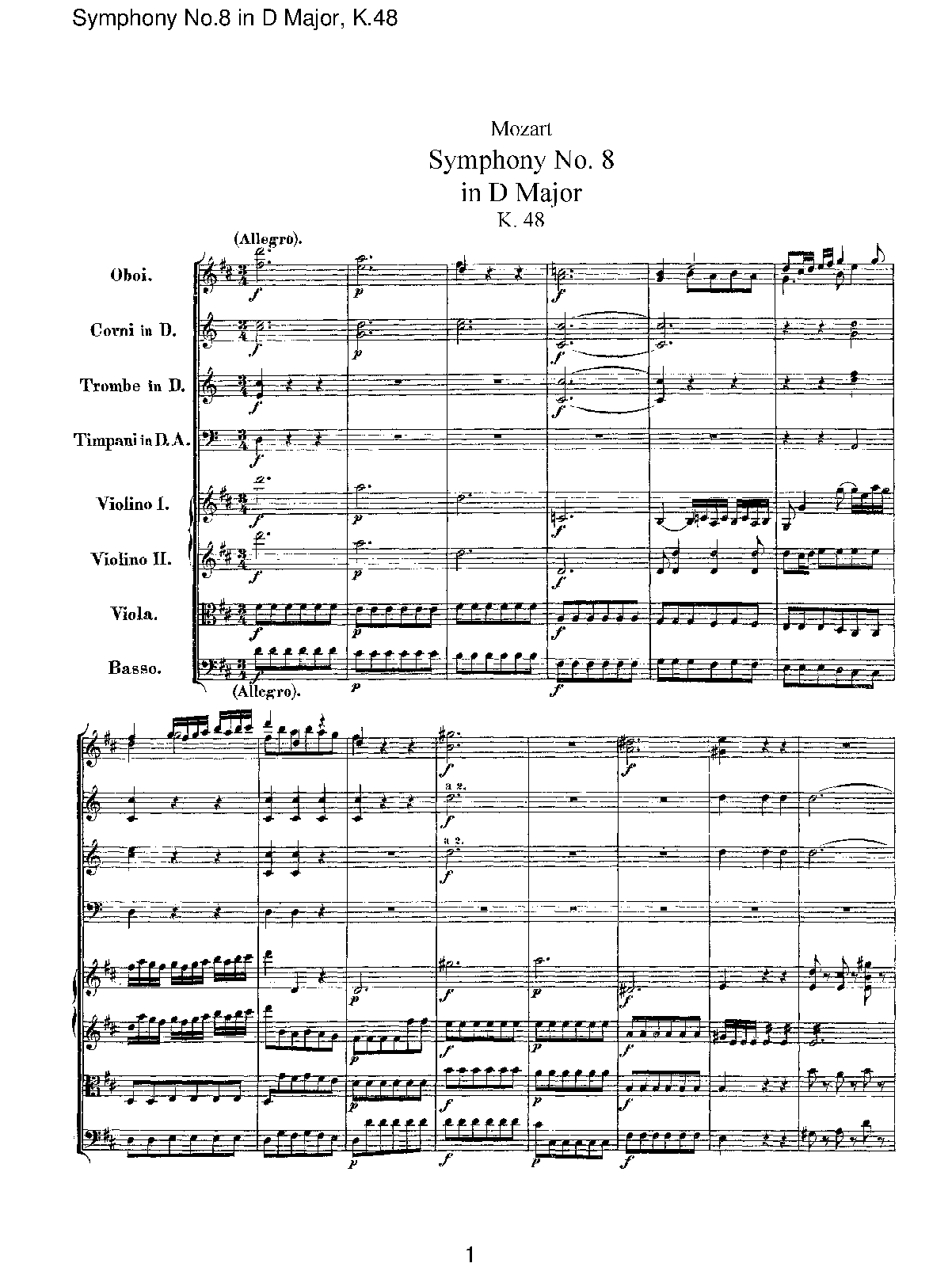 Symphony No.8 in D major, K.48 (Mozart, Wolfgang Amadeus) IMSLP Free