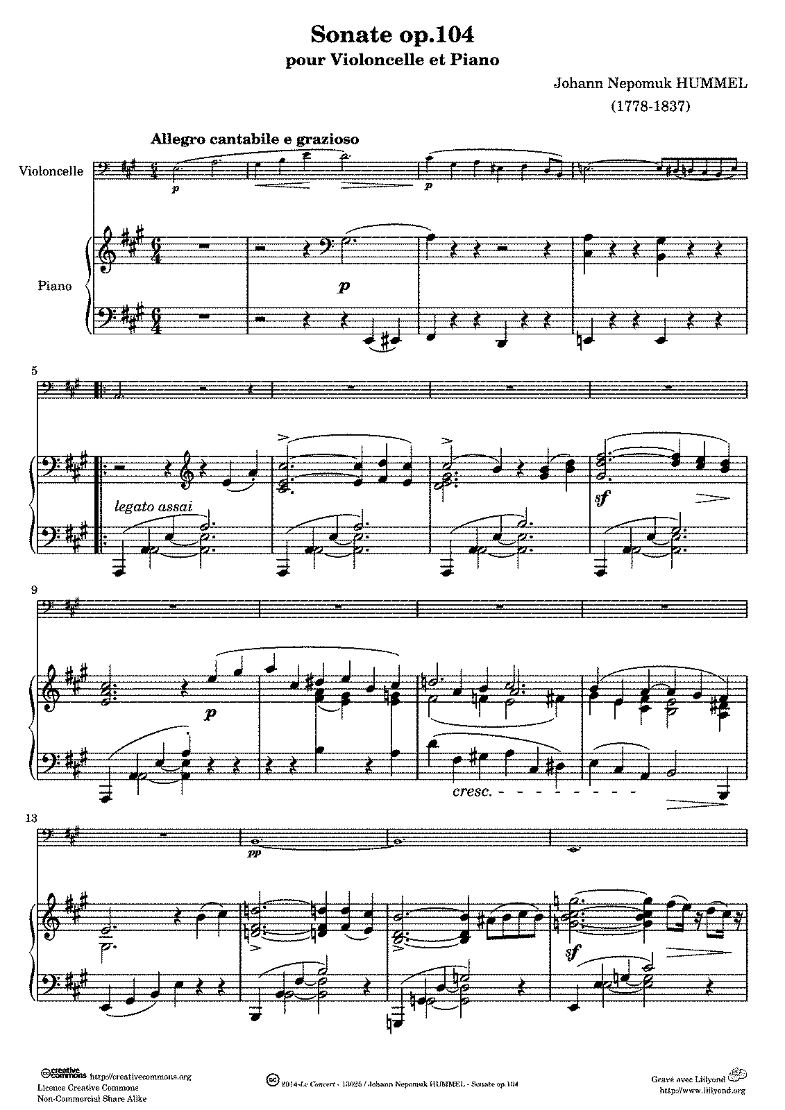 Cello Sonata in A major, Op.104 (Hummel, Johann Nepomuk) - IMSLP: Free ...