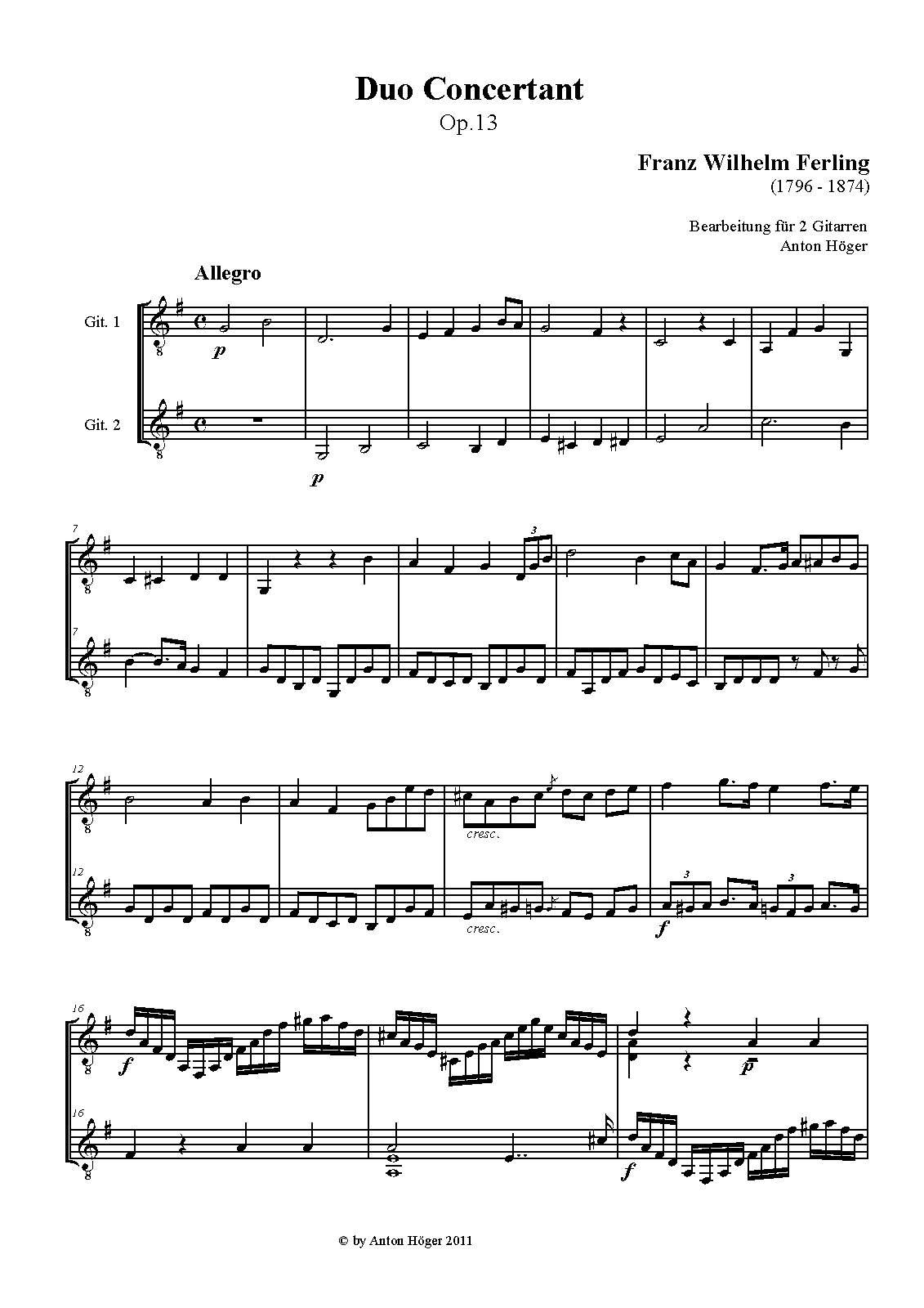 3 Duos Concertantes for 2 Oboes, Op.13 (Ferling, Franz Wilhelm) IMSLP