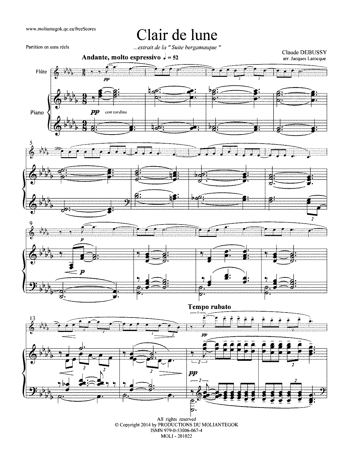 Padre puerta Paralizar File:PMLP02397-DEBUSSY-Clair de lune=flt-pno - Piano score.pdf - IMSLP:  Free Sheet Music PDF Download