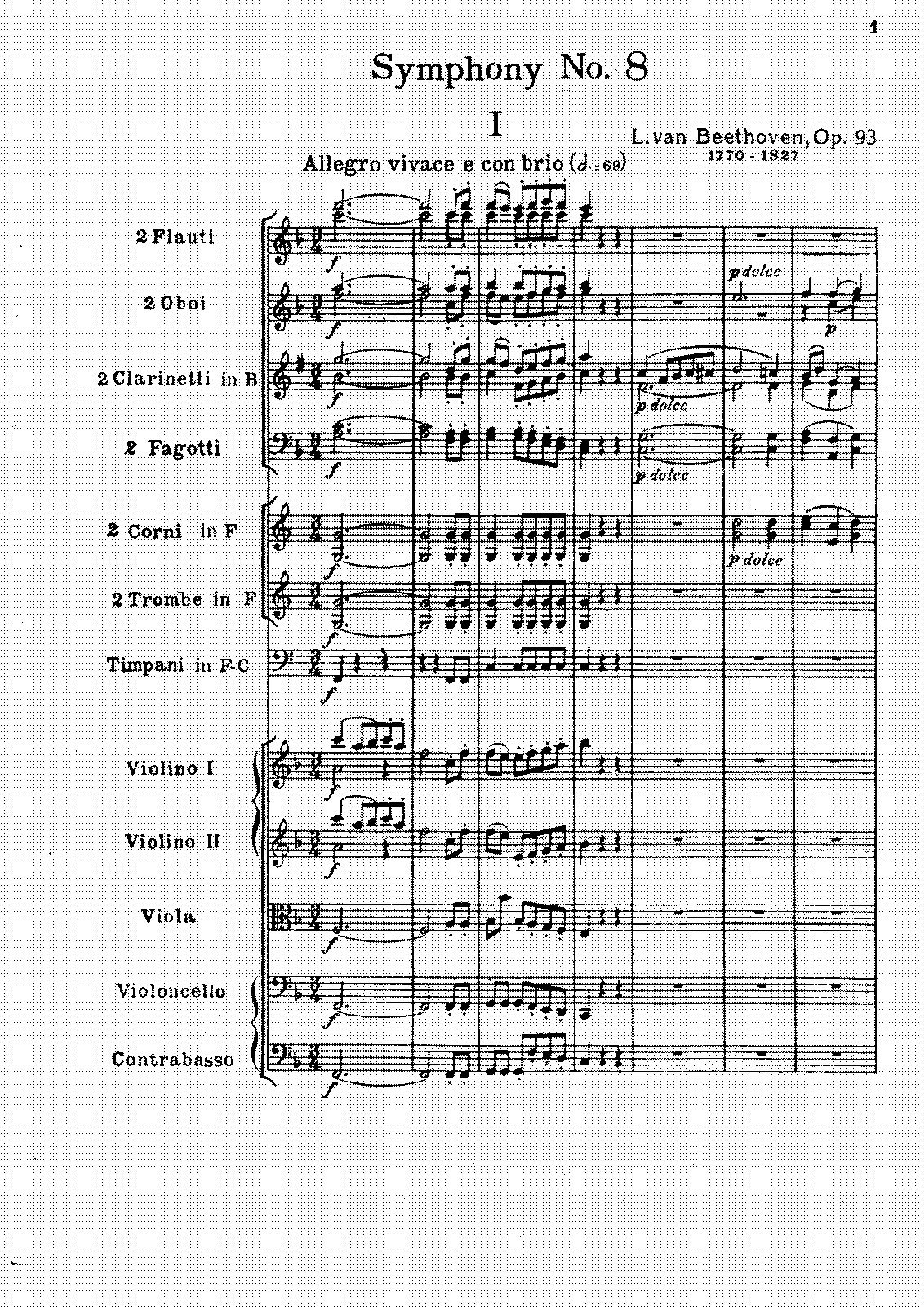 music sheet 9th violin symphony Symphony  No.8, van) Ludwig Op.93  (Beethoven, IMSLP