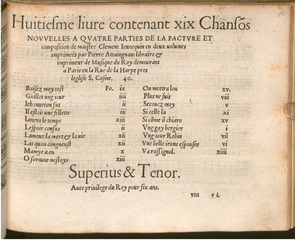 19 Chansons nouvelles a quatre parties, Livre 8