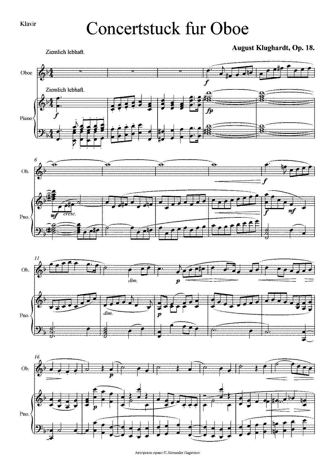 Konzertstück for Oboe and Orchestra, Op.18 (Klughardt, August) IMSLP