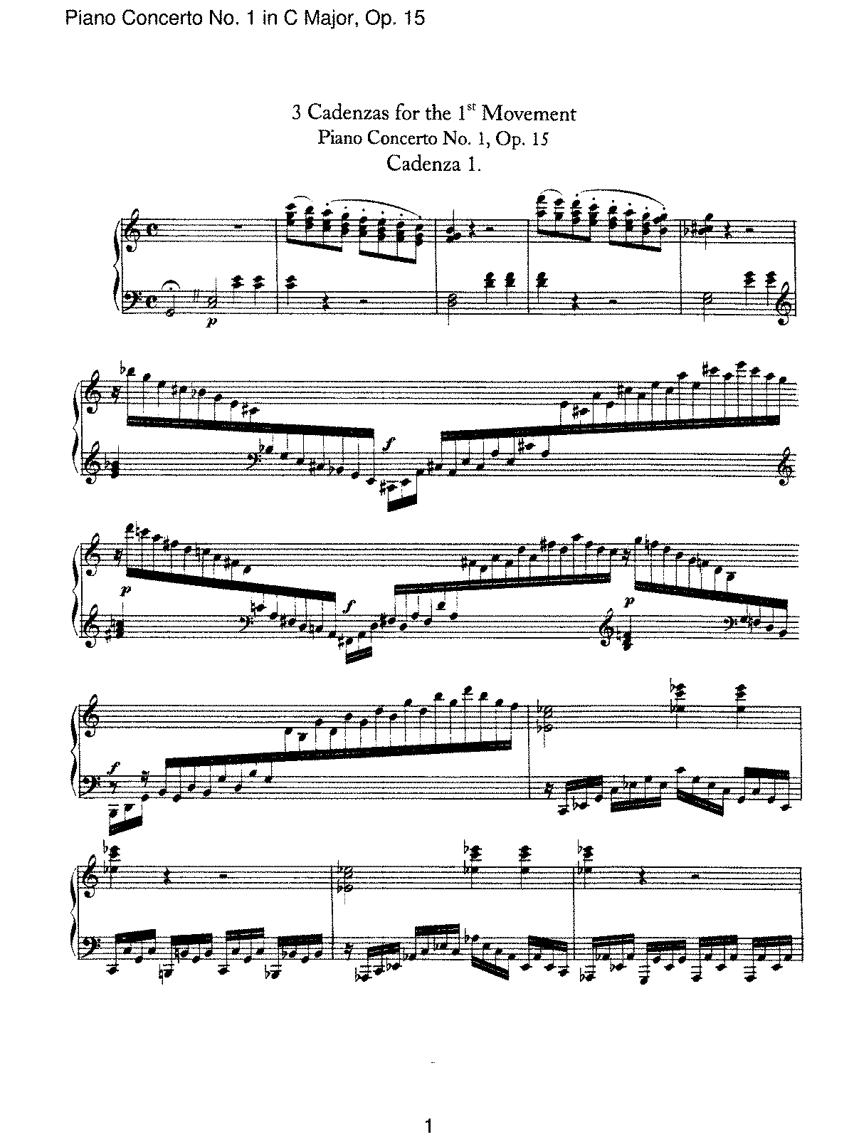 About 'Piano Concerto No. 1 in C Major, Op. 15 Cadenzas'