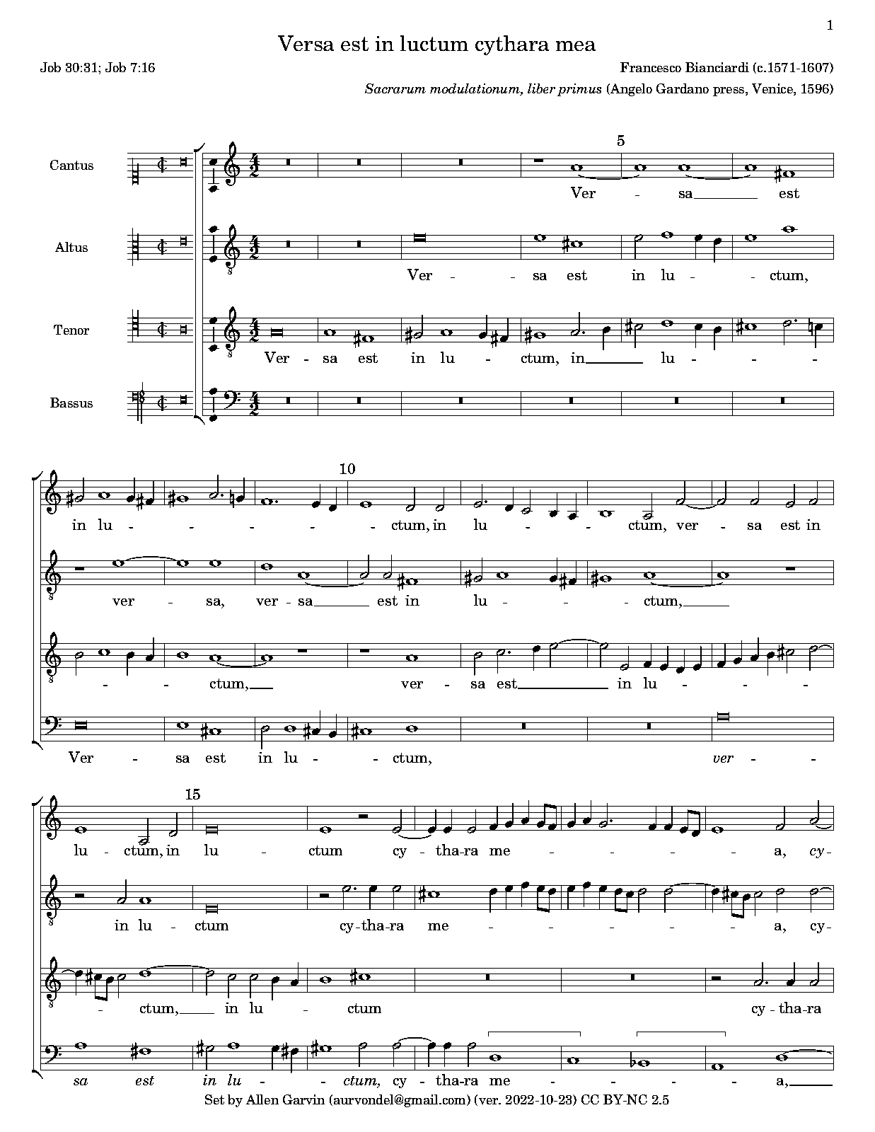 Versa Est In Luctum Cythara Mea (Bianciardi, Francesco) - IMSLP