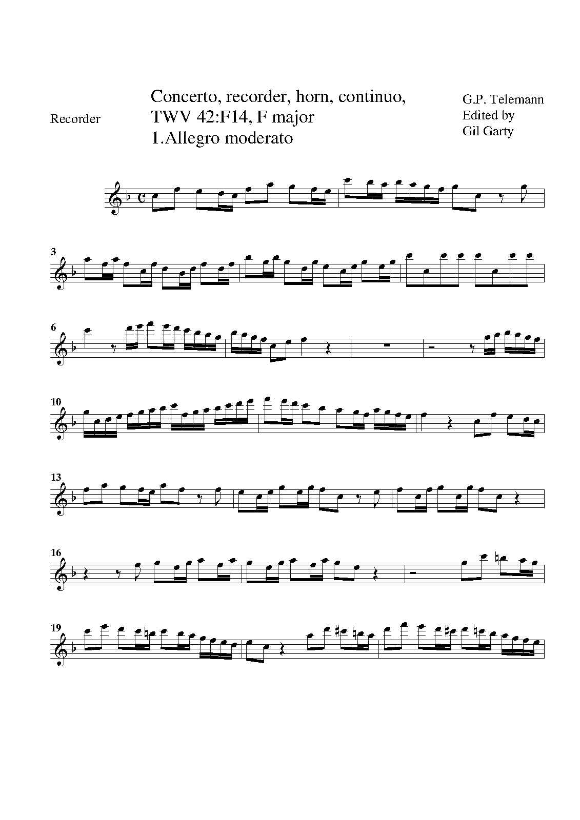 Concerto for Recorder, Horn and Continuo, TWV 42F14 (Telemann,