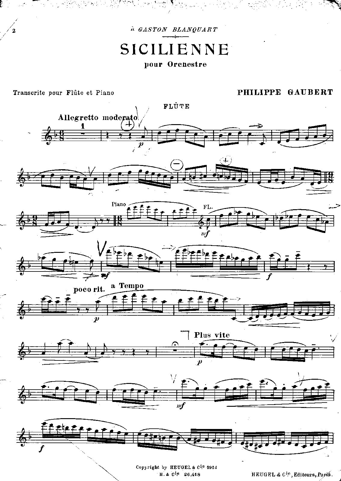 Sicilienne (Gaubert, Philippe) IMSLP Free Sheet Music PDF Download