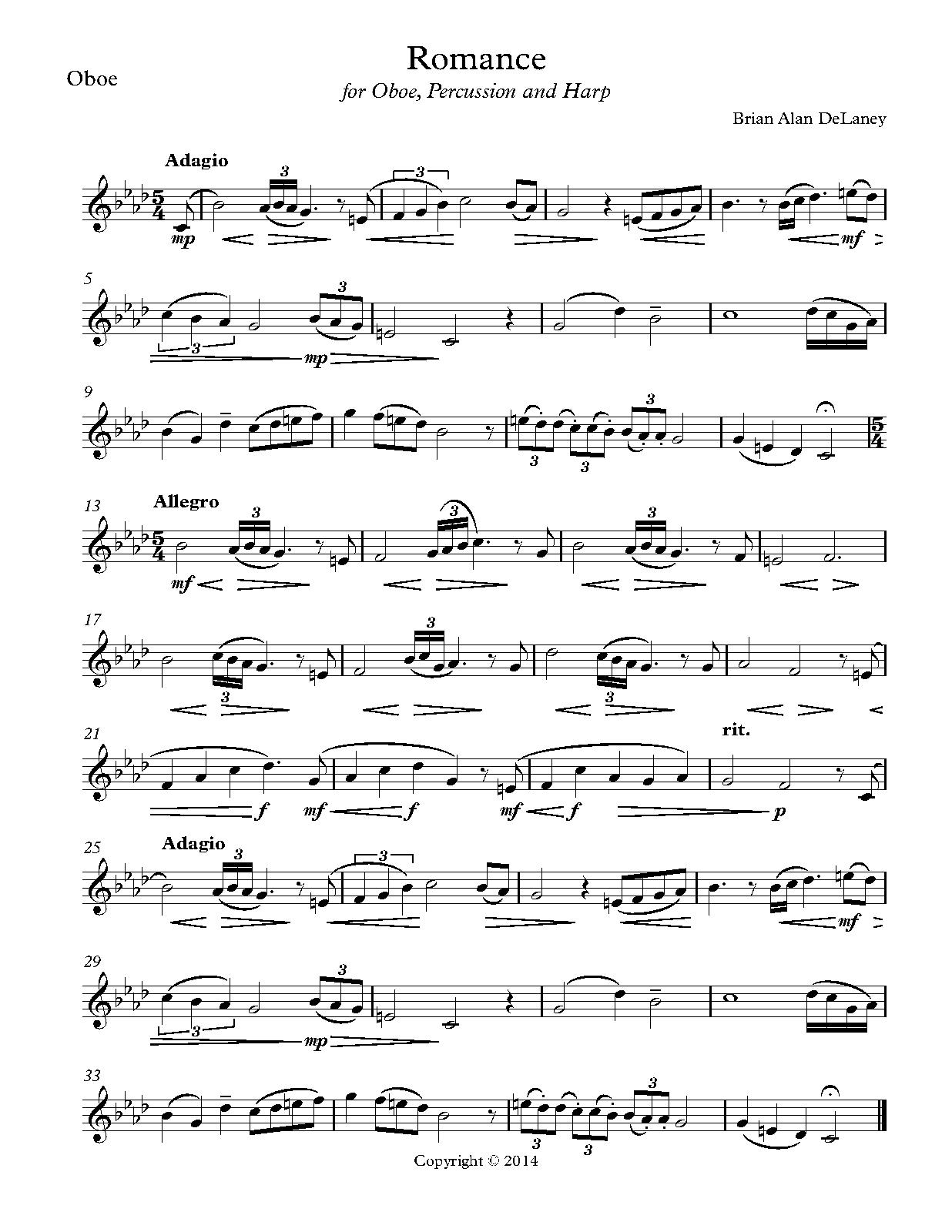 Romance for Oboe, Percussion, and Harp (DeLaney, Brian Alan) IMSLP