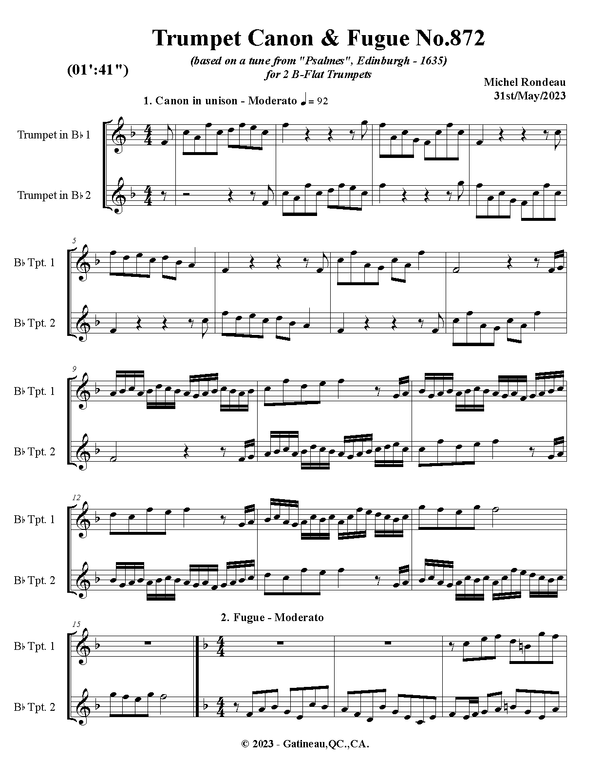 Trumpet Canon & Fugue No.872 (Rondeau, Michel) IMSLP