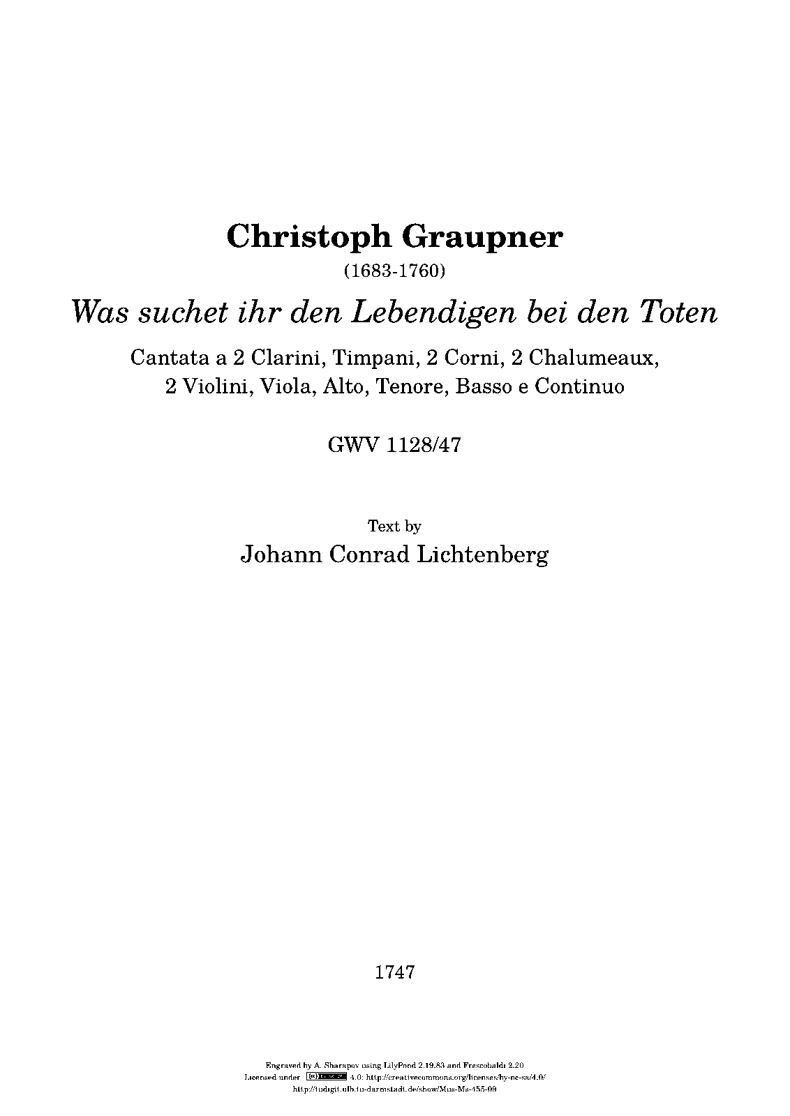 Was Sucht Ihr Den Lebendigen Bei Den Toten, GWV 112847 (Graupner