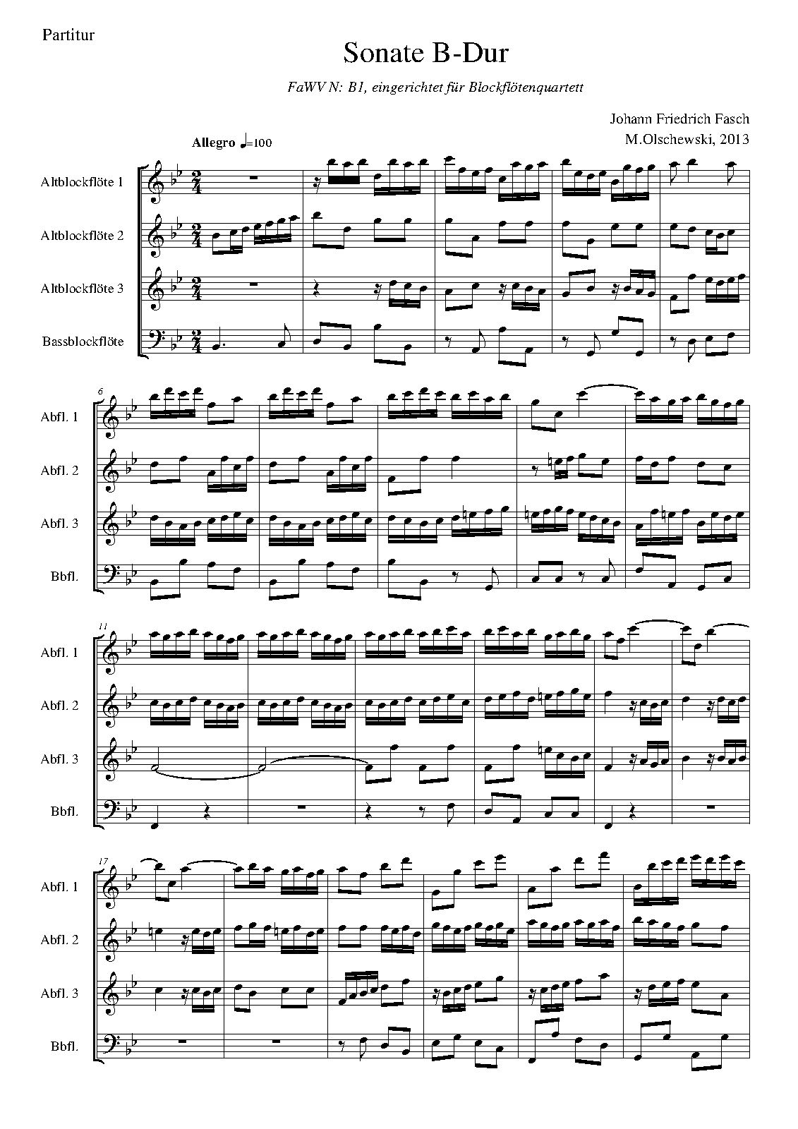 Sonata for Oboe, Recorder, Violin and Continuo, FaWV NB1 (Fasch