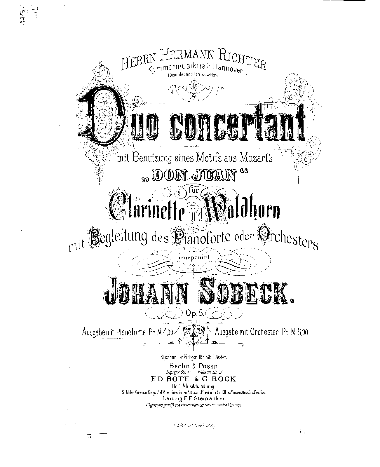 Duo Concertant for and Horn on Themes from Mozart's 'Don Giovanni', Op.5 (Sobeck