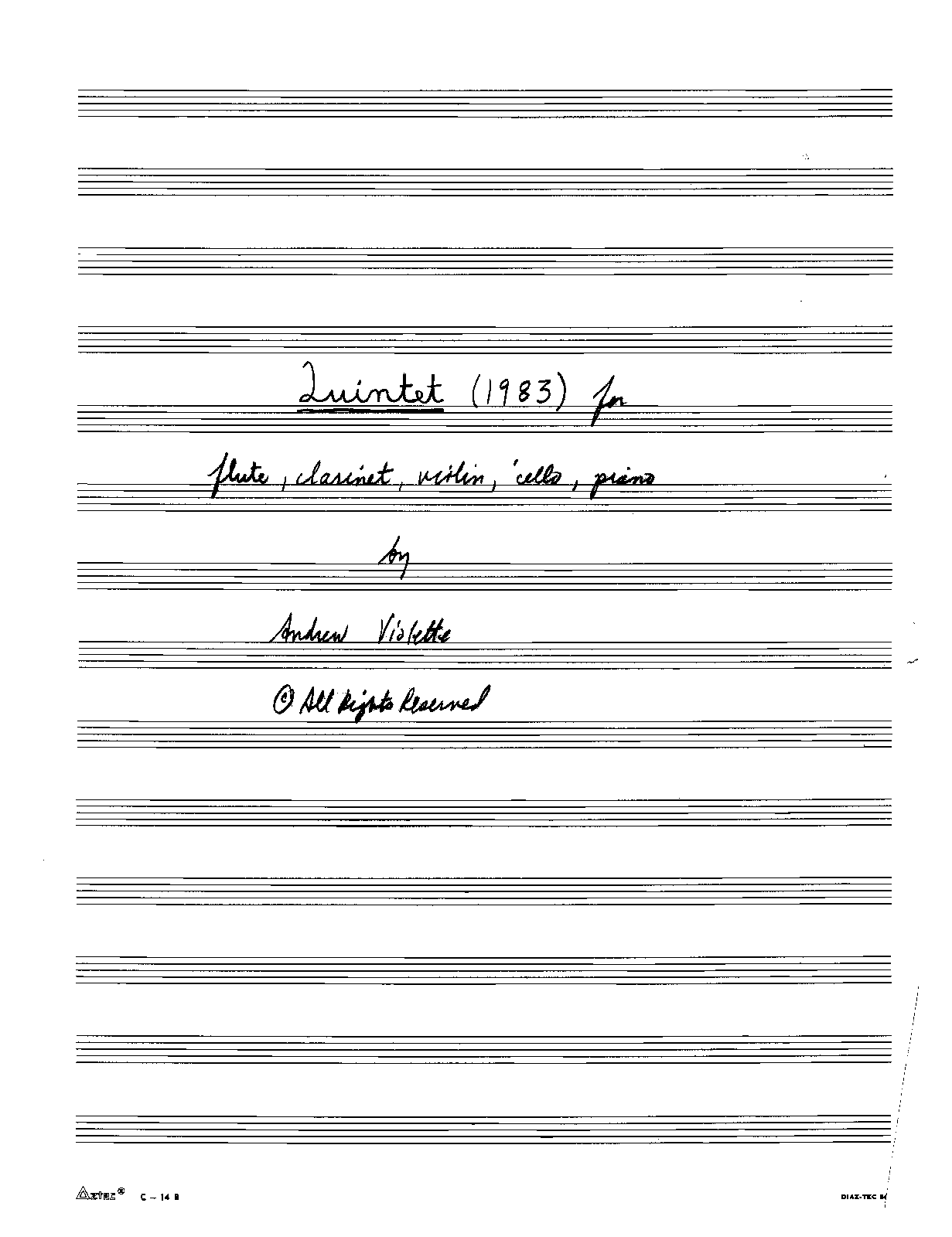 Quintet for Flute, Violin, Cello, Piano (Violette, Andrew