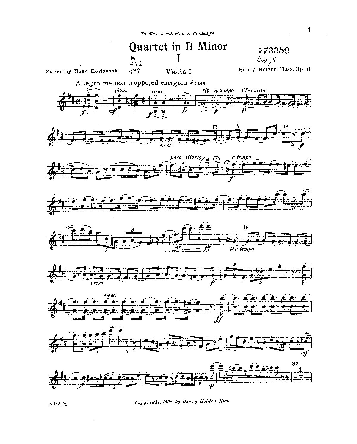 String Quartet No.3 in B minor, Op.31 (Huss, Henry Holden) IMSLP Free Sheet Music PDF Download