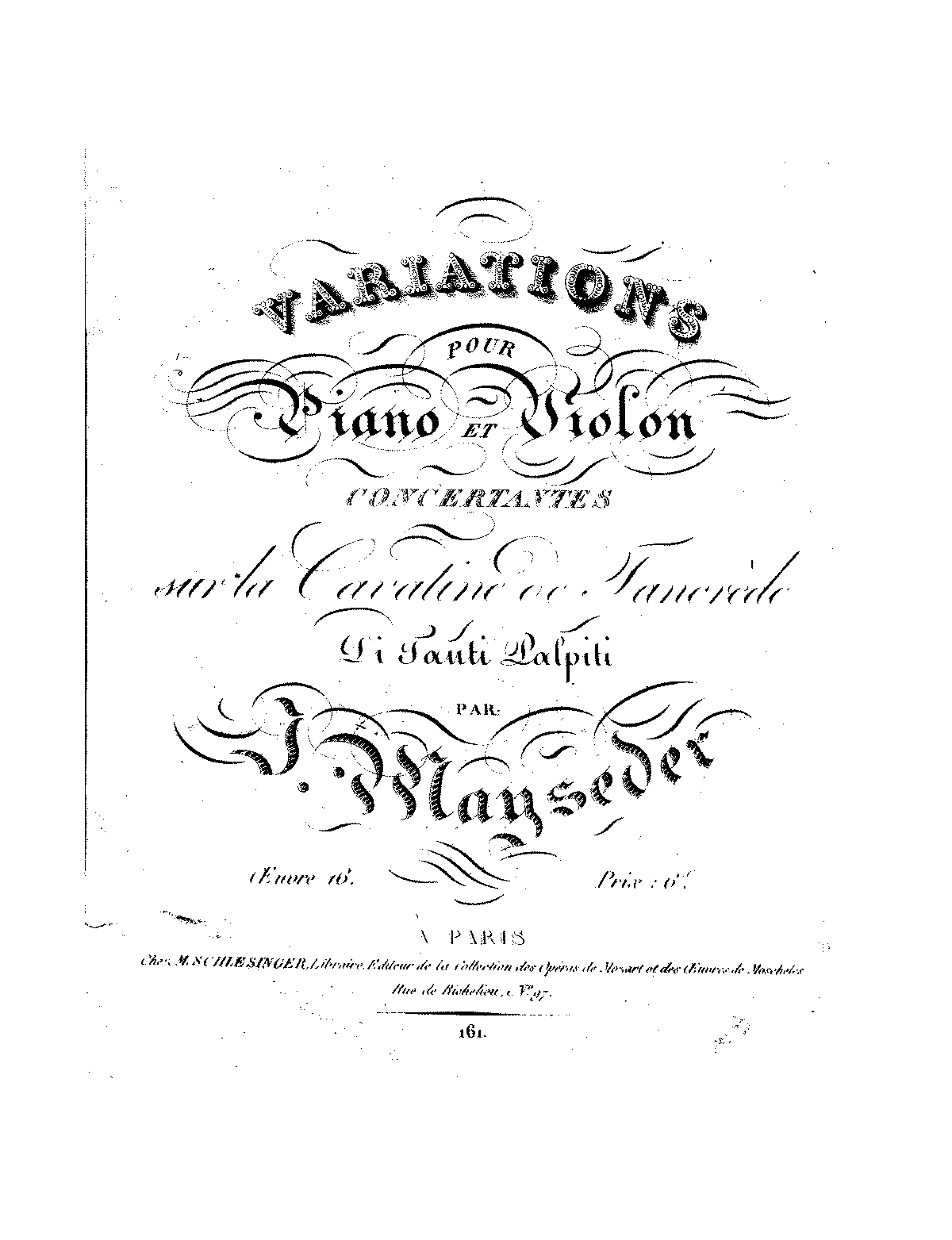 Variations on the Cavatine from Tancredi, Op.16 (Mayseder, Joseph) - IMSLP