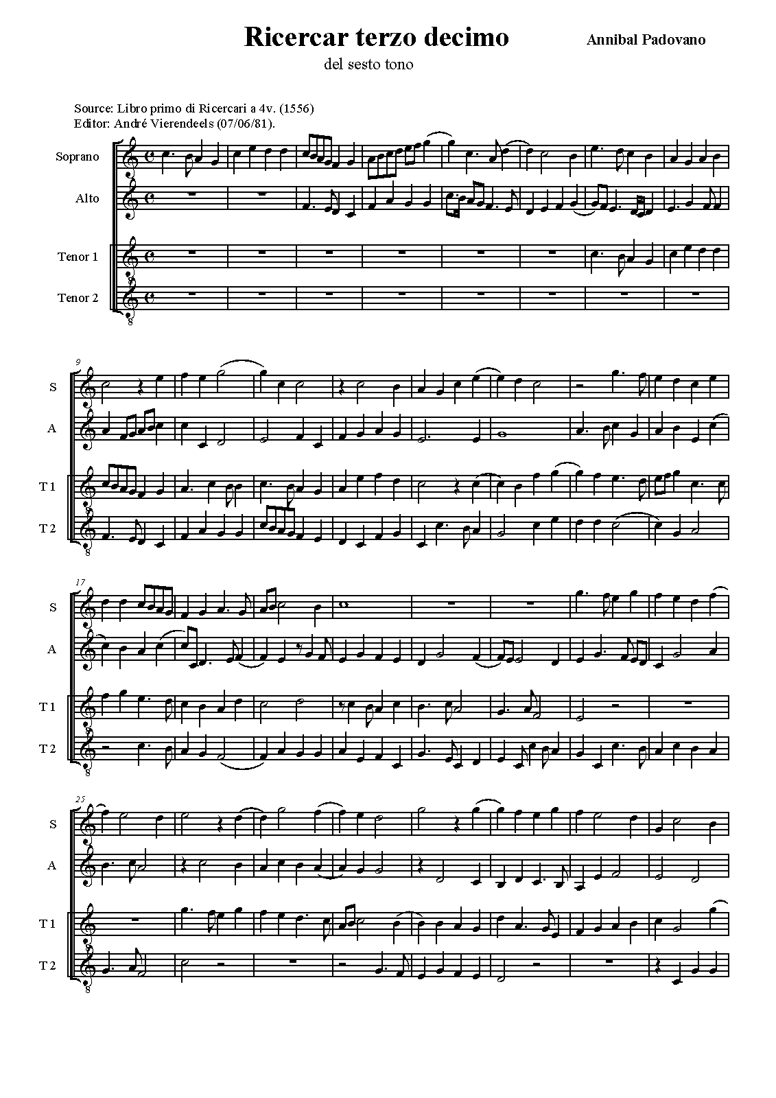 Ricercar XIII del sesto tono (Padovano, Annibale) IMSLP