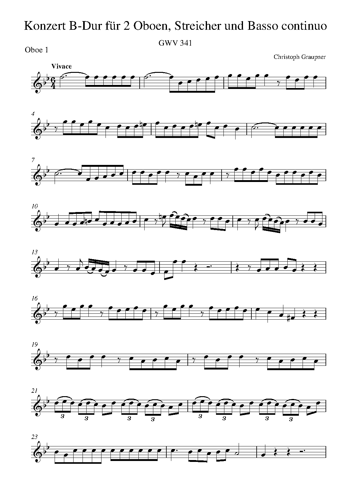Concerto for 2 Oboes in Bflat major, GWV 341 (Graupner, Christoph) IMSLP