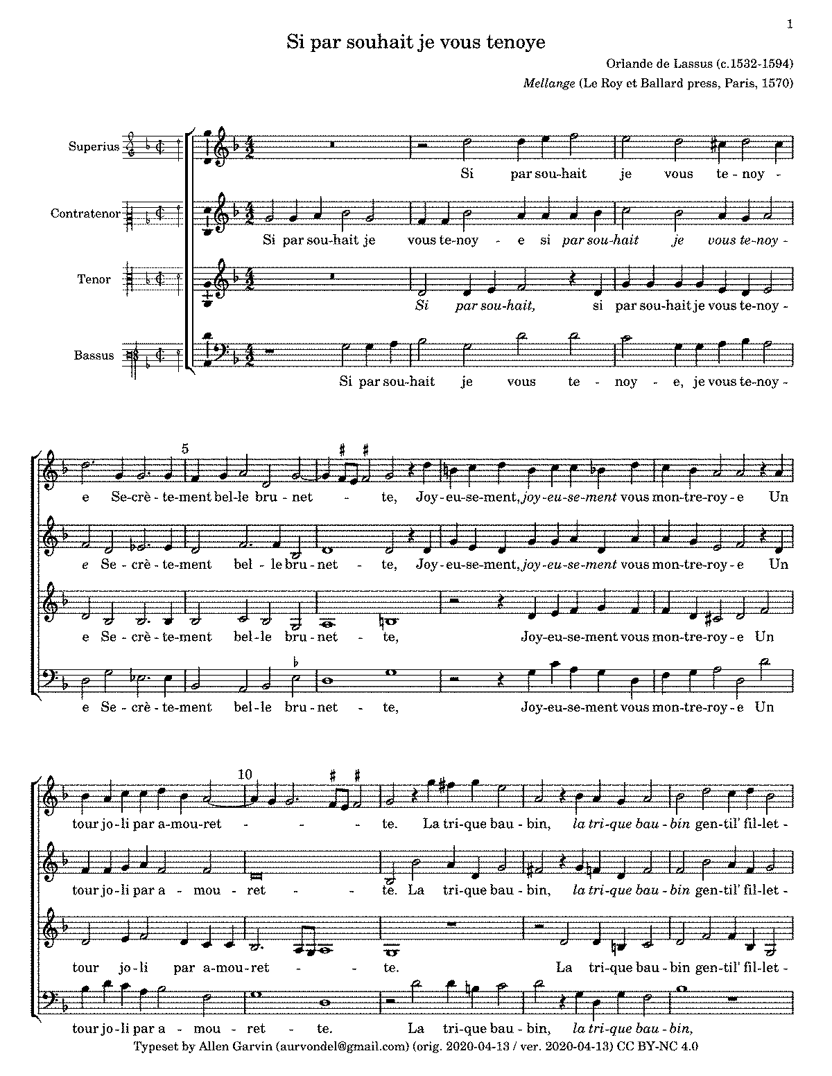 Si par souhait, LV 377 (Lassus, Orlande de) - IMSLP