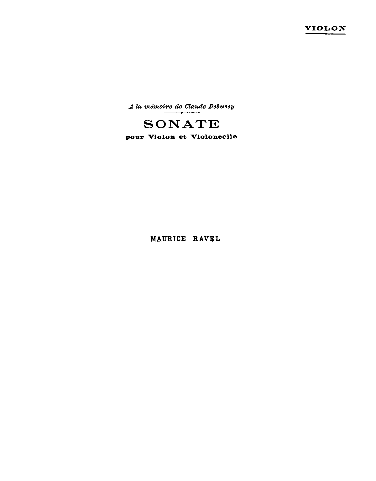 Sonata For Violin And Cello, M.73 (ravel, Maurice) - Imslp