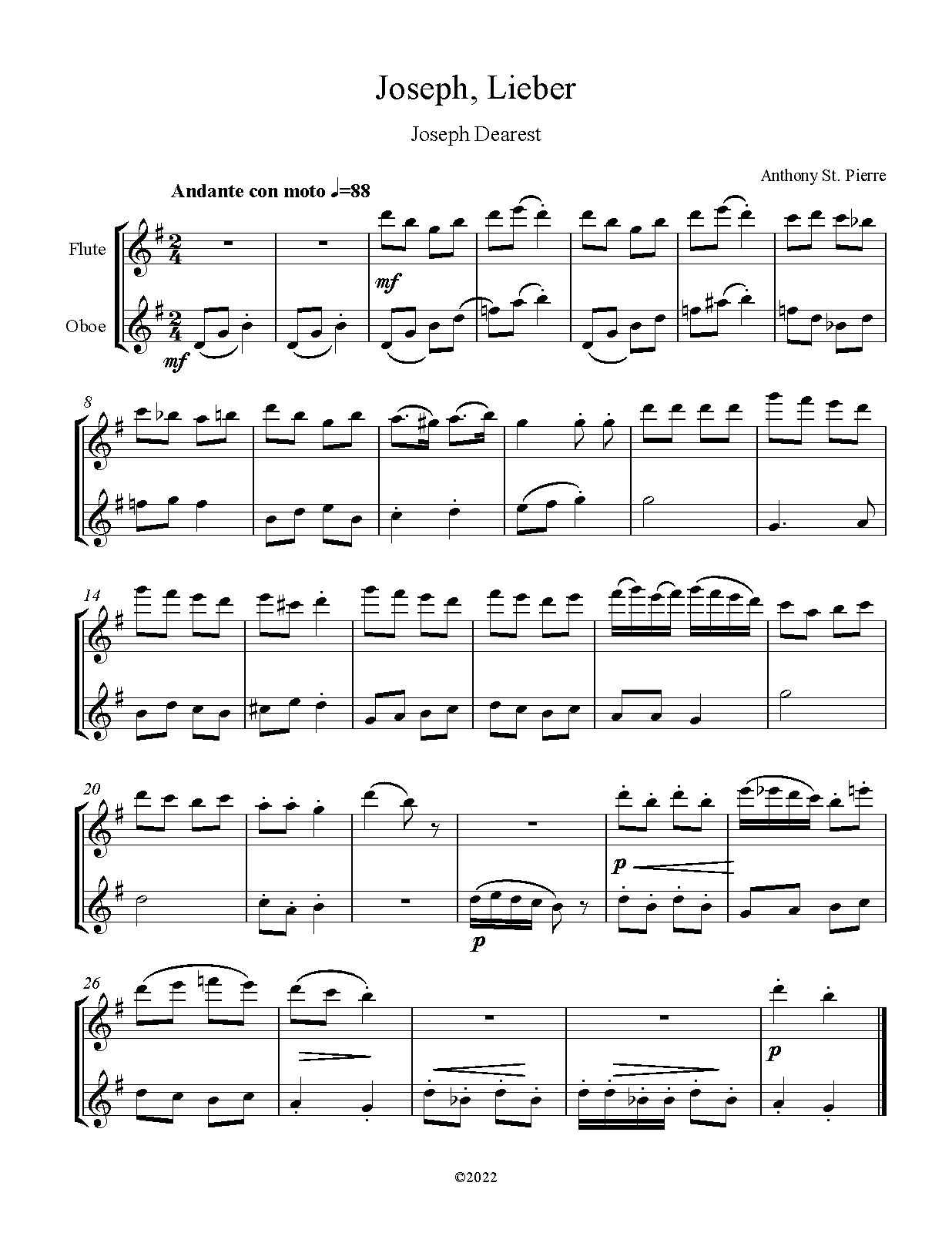 5 German Christmas Carols for Flute and Oboe (St. Pierre, Anthony) IMSLP