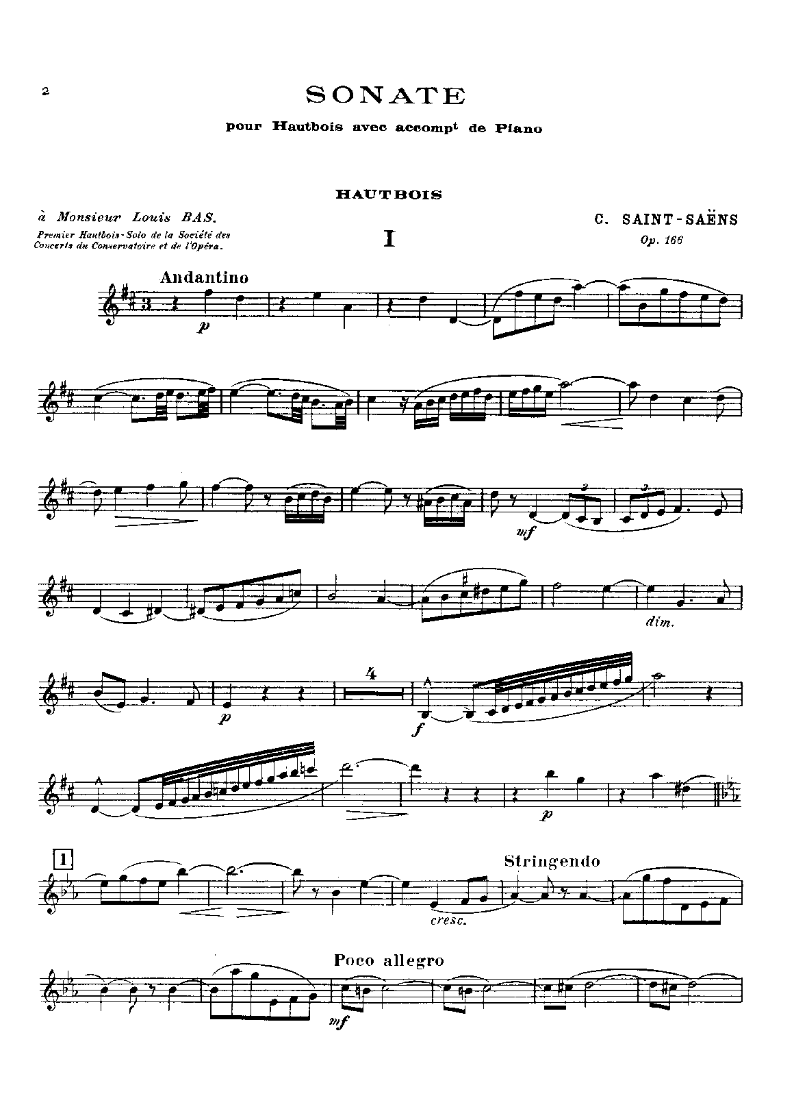 Oboe Sonata, Op.166 (SaintSaëns, Camille) IMSLP Free Sheet Music