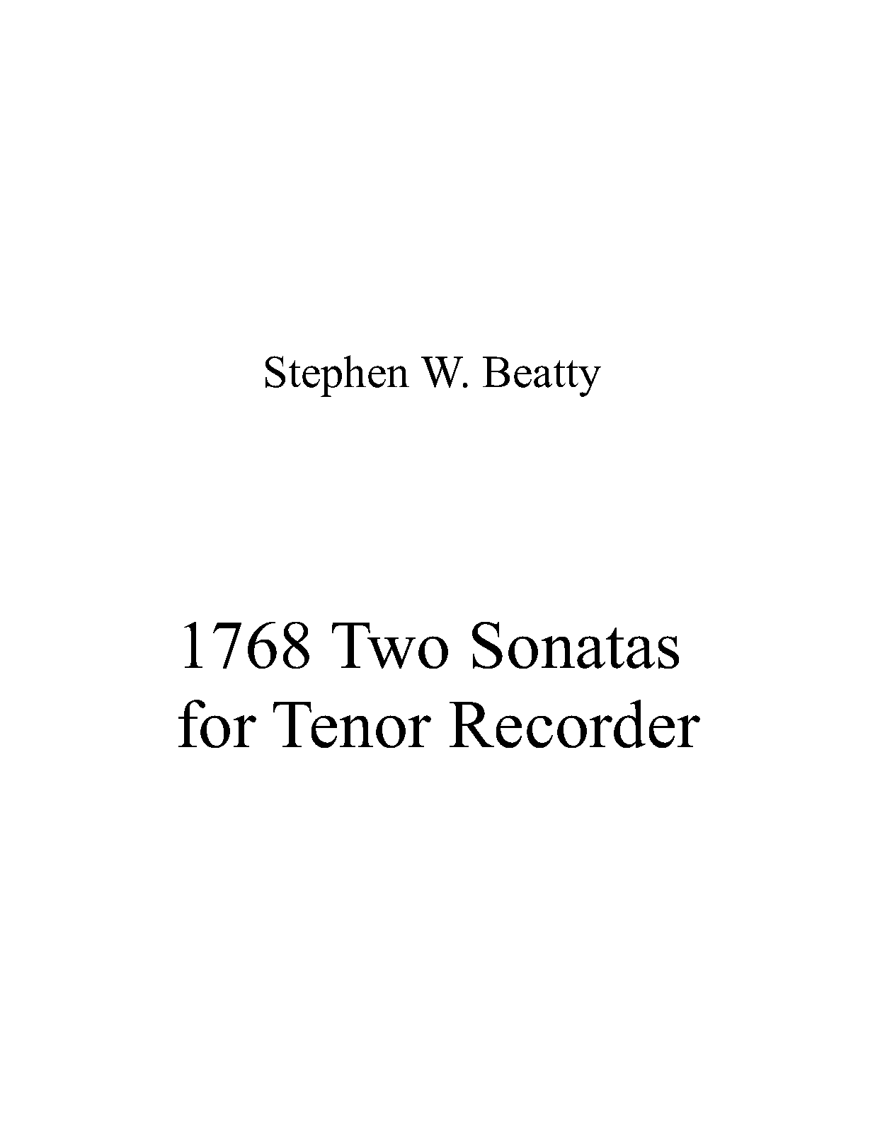 Two Sonatas for Tenor Recorder