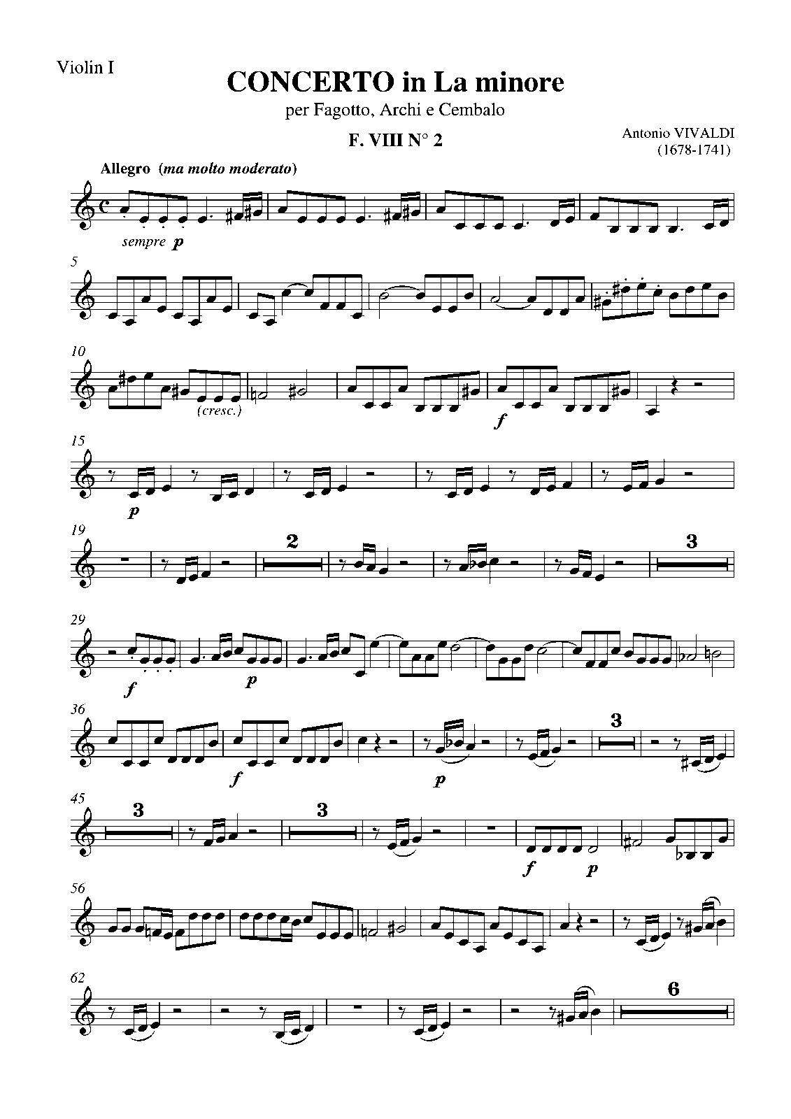 Bassoon Concerto in A minor, RV 498 (Vivaldi, Antonio) IMSLP Free Sheet Music PDF Download