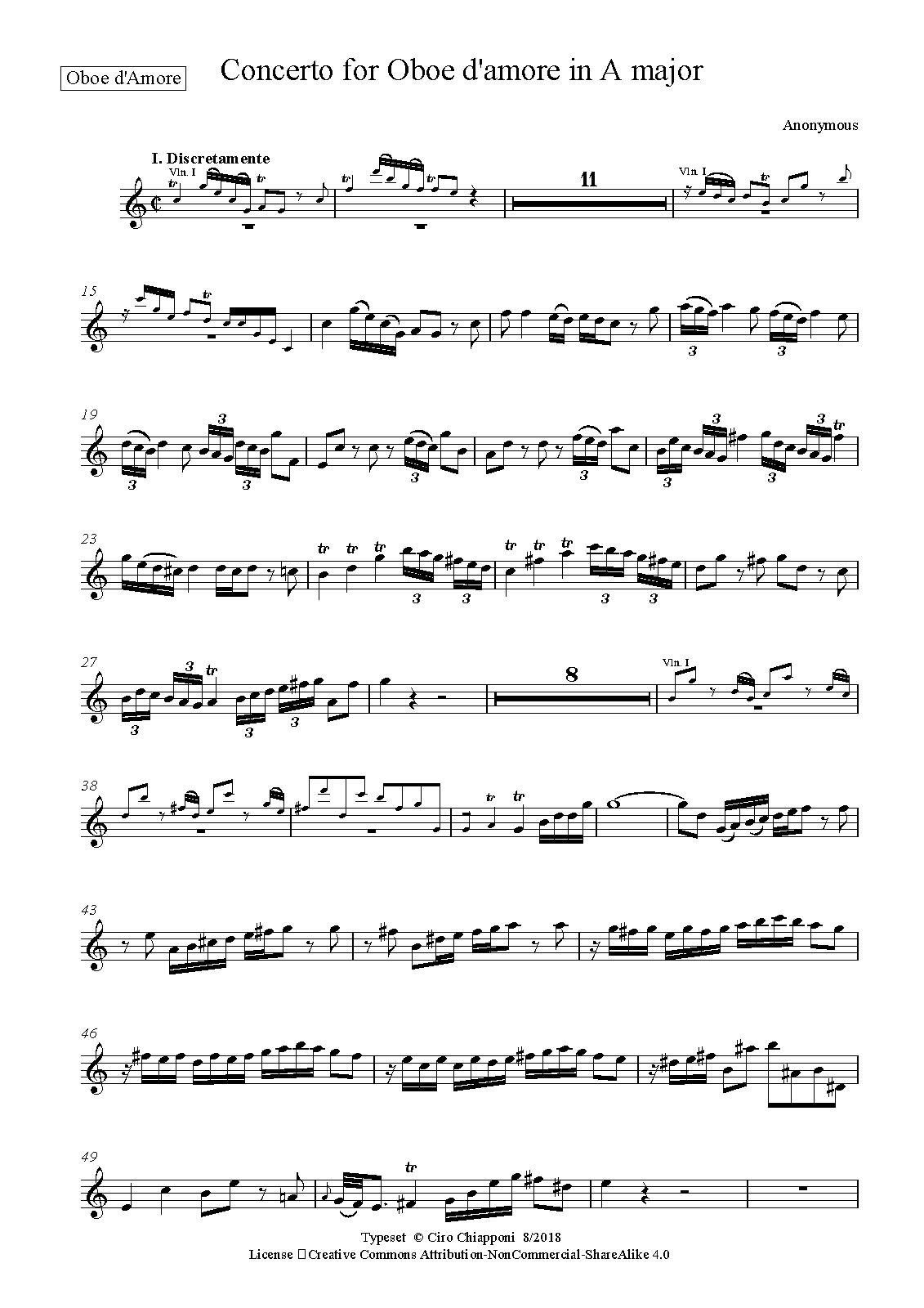 Oboe d'amore Concerto in A major (Anonymous) IMSLP Free Sheet Music