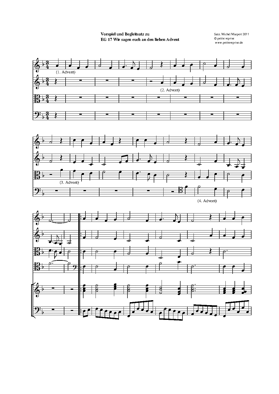 Wir Sagen Euch Tschüss Text Vorspiel und Begleitsatz zu 'Wir sagen euch an den lieben Advent