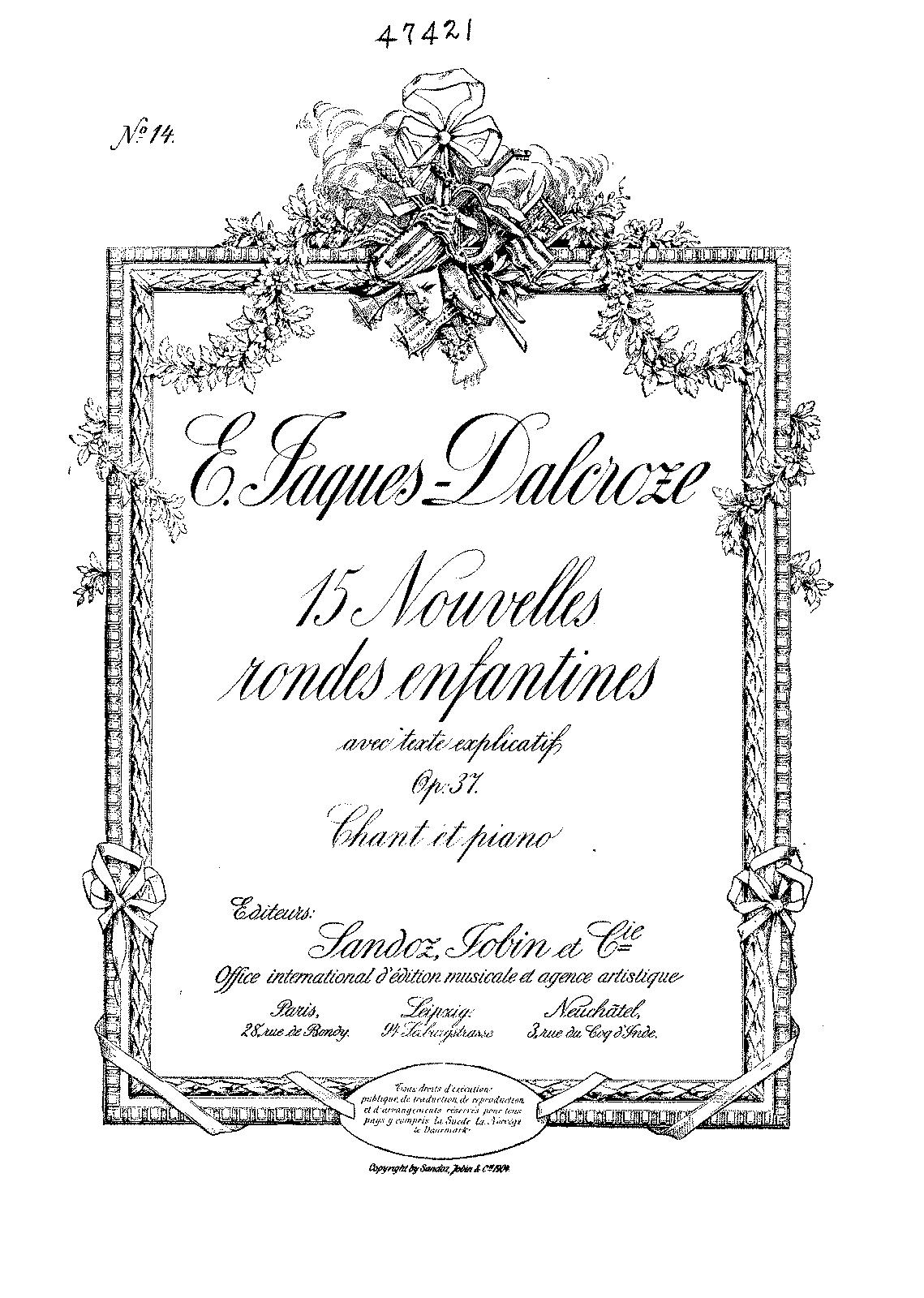 15 Nouvelles rondes enfantines, Op.37 (Jaques-Dalcroze, Emile) - IMSLP