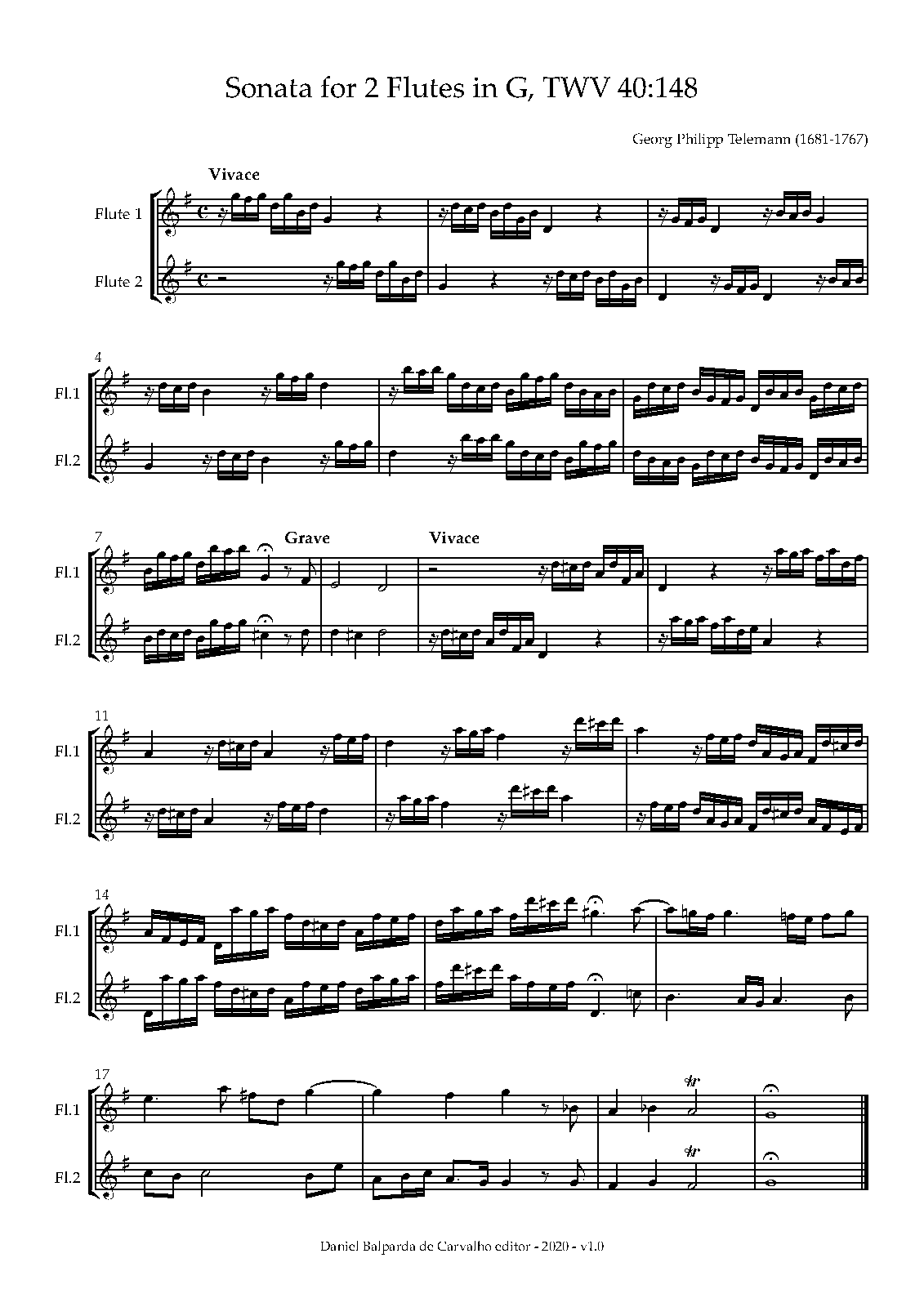 9 Sonatas for 2 Flutes, TWV 40141149 (Telemann, Philipp) IMSLP