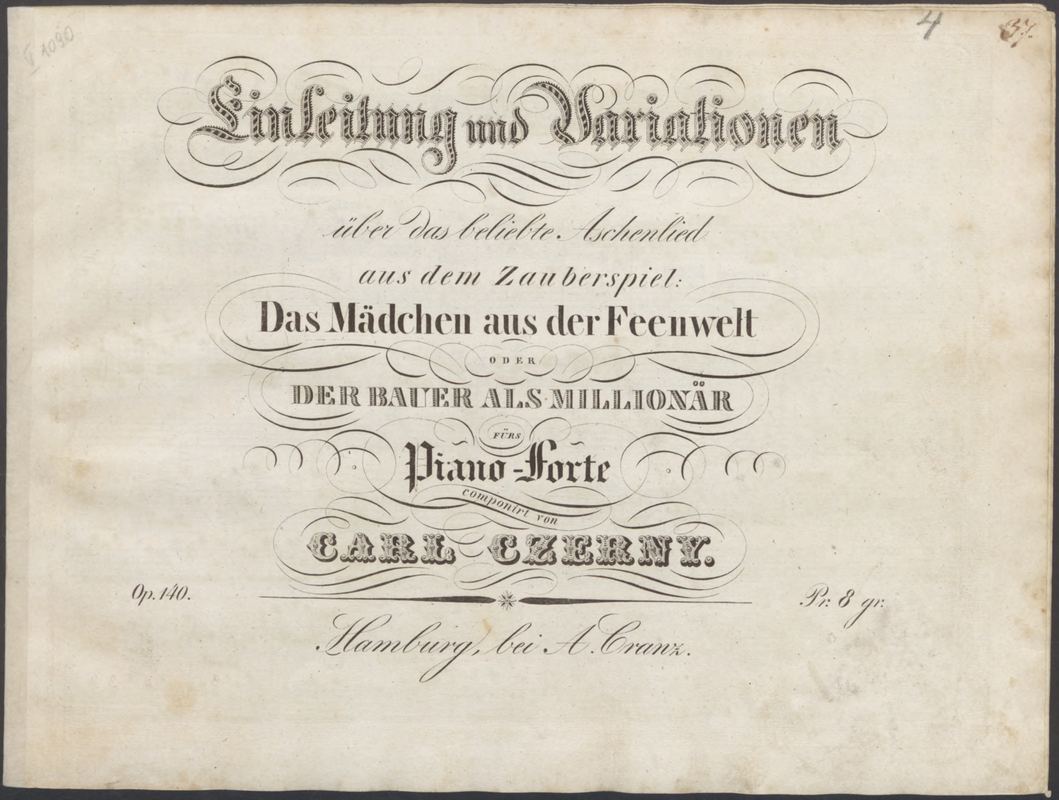 Einleitung und Variationen über das beliebte Aschenlied aus dem Zauberspiel: 'Das Mädchen aus der Feenwelt oder Der Bauer als Millionär'