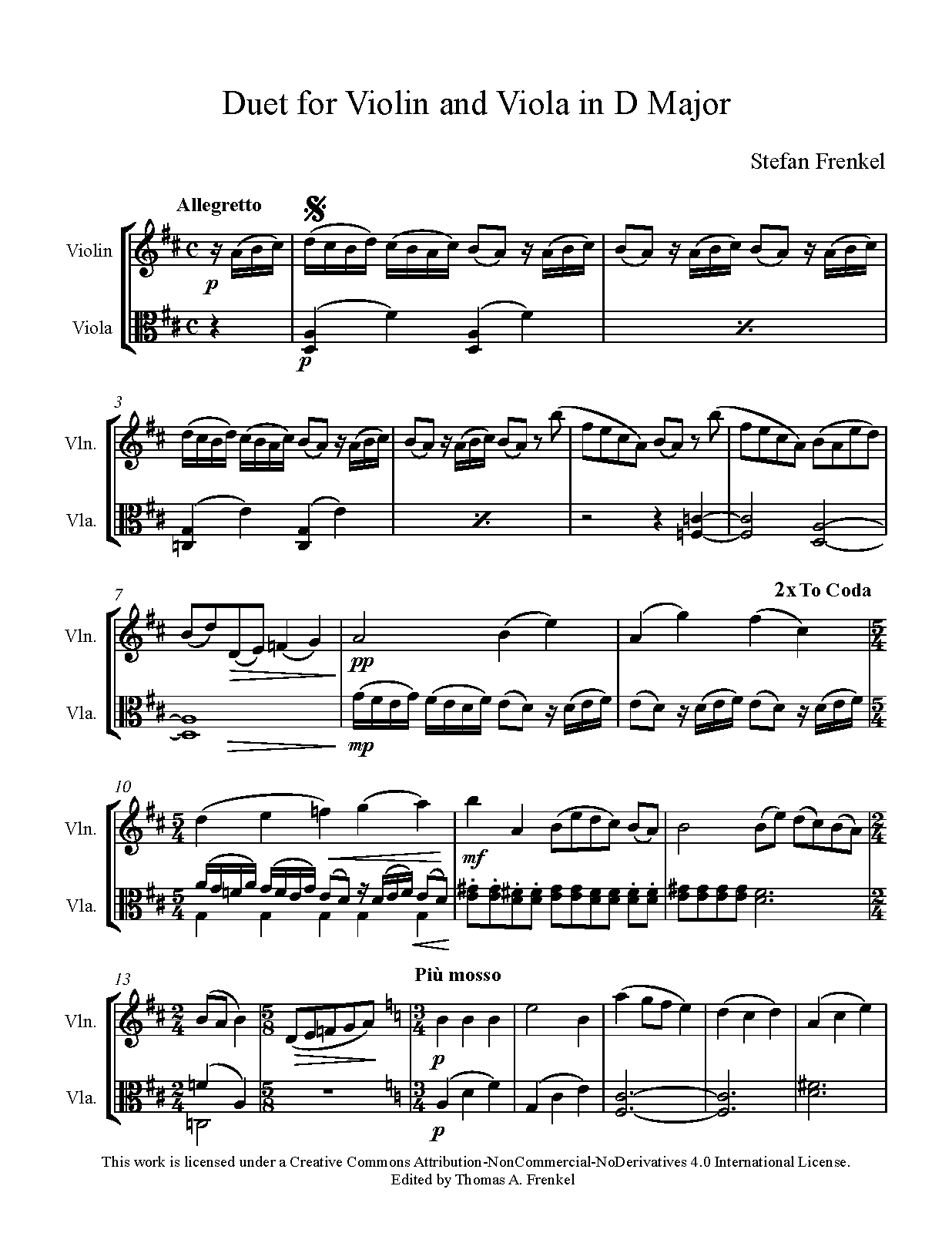 Duet for Violin and Viola in D major (Frenkel, Stefan) IMSLP