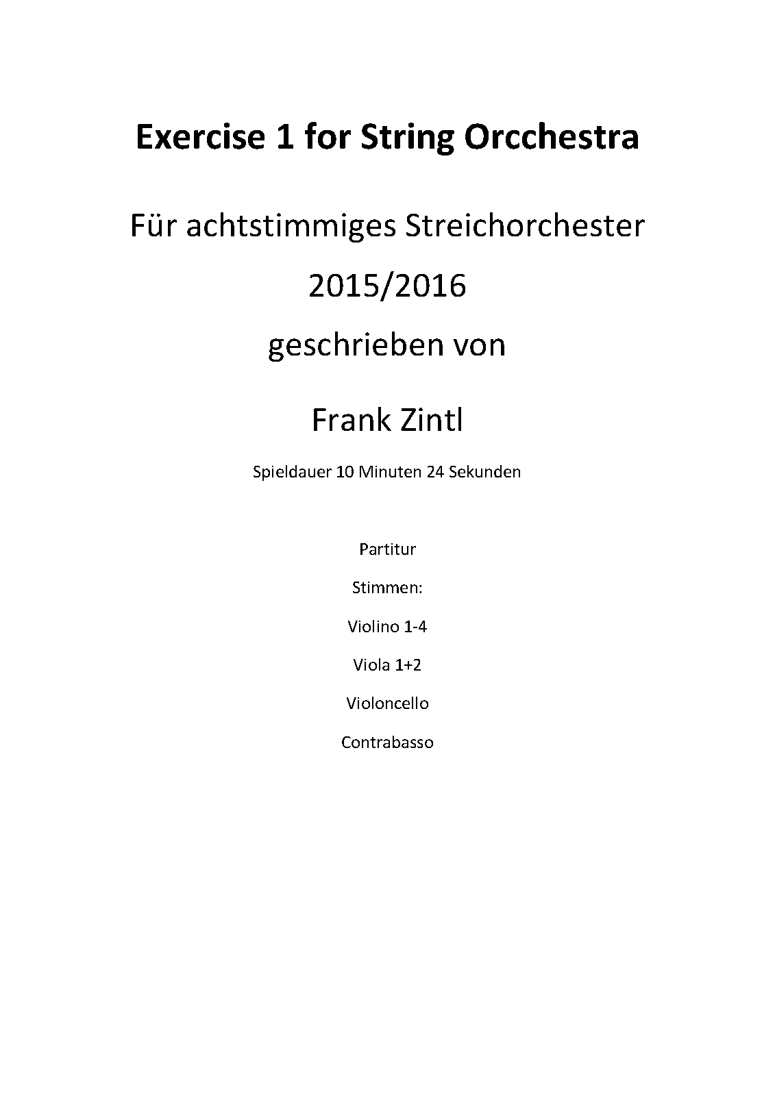 Exercise 1 for String Orchestra (Zintl, Frank) IMSLP