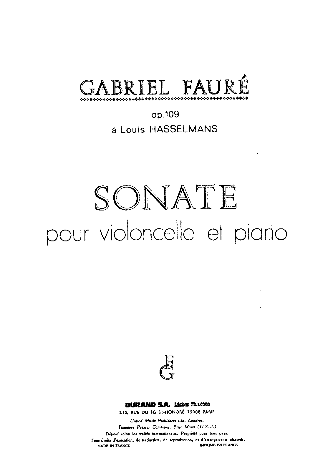 Cello Sonata No.1, Op.109 (Fauré, Gabriel) - IMSLP