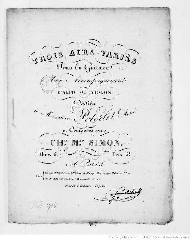 3 Airs Variés pour la Guitare avec Accompagnement d'Alto ou Violon