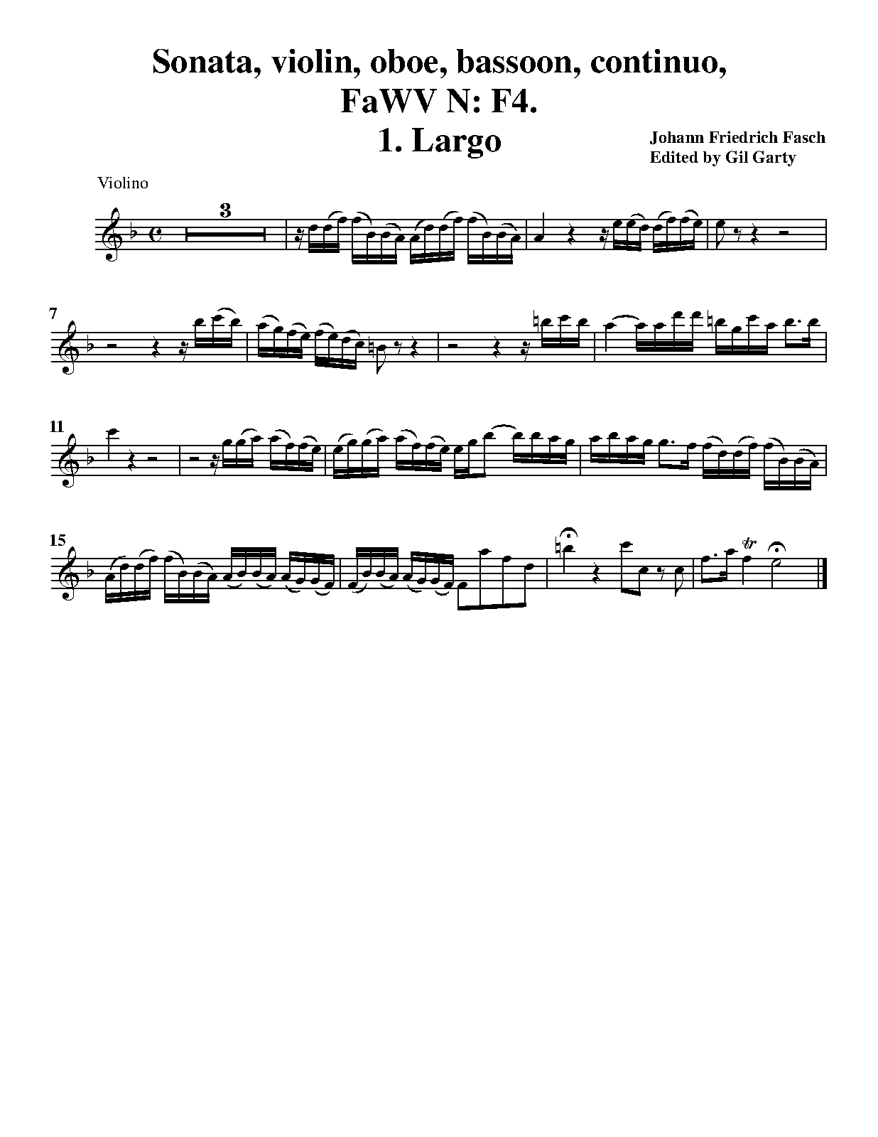 Sonata for Violin, Oboe, Bassoon and Continuo, FaWV NF4 (Fasch, Johann