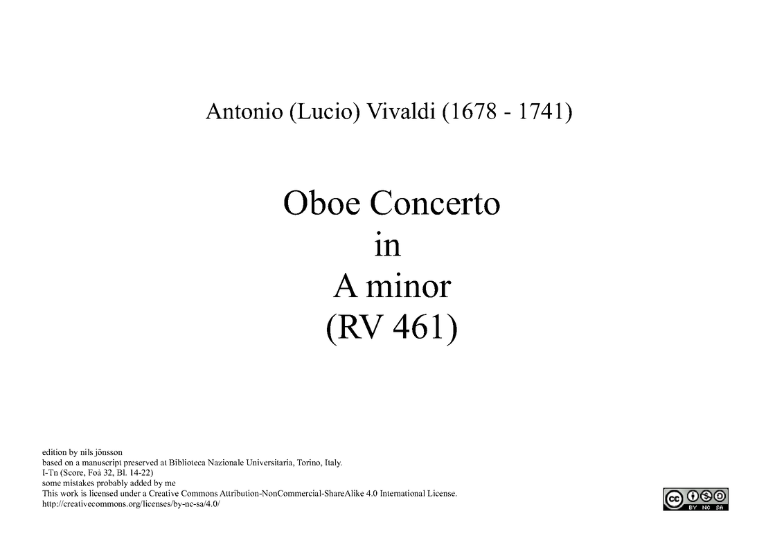 Oboe Concerto in A minor, RV 461 (Vivaldi, Antonio) IMSLP