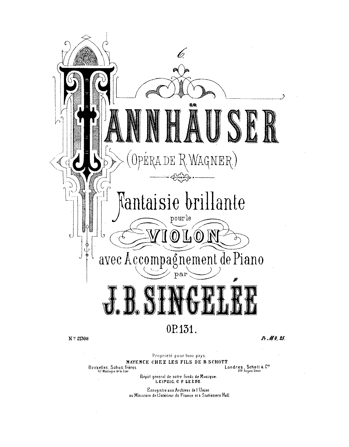 Fantaisie sur des motifs de 'Tannhäuser', Op.131 (Singelée, Jean ...