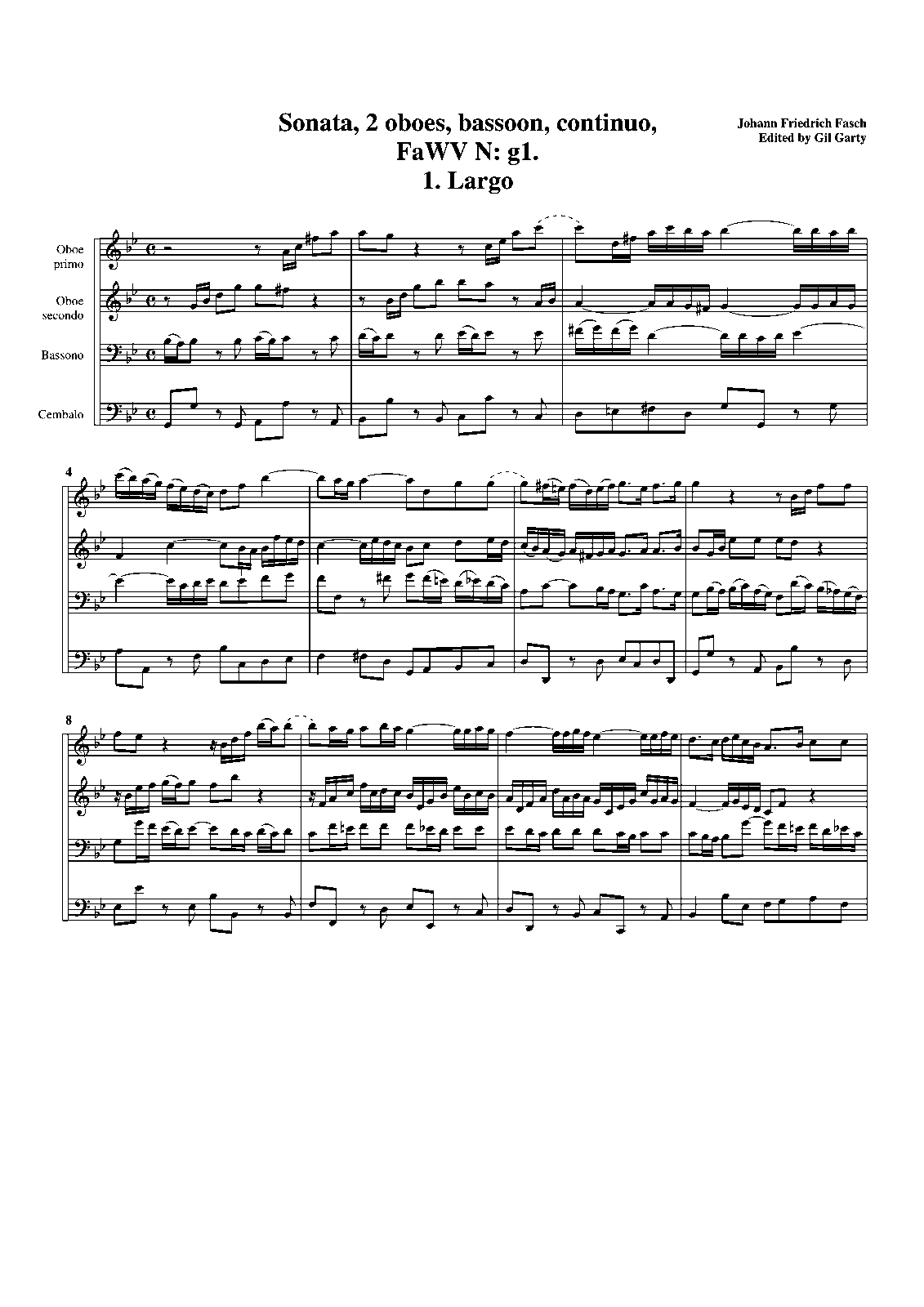 Sonata for 2 Oboes, Bassoon and Continuo, FaWV Ng1 (Fasch, Johann