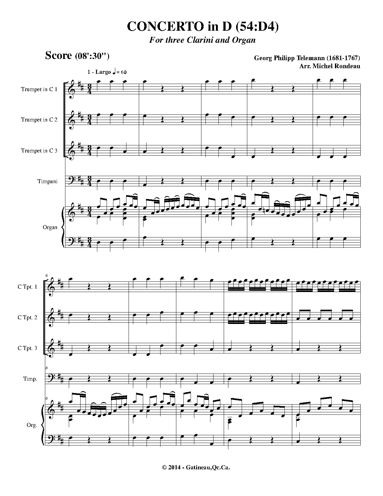 Concerto for 3 Trumpets and Timpani, TWV 54D4 (Telemann, Philipp