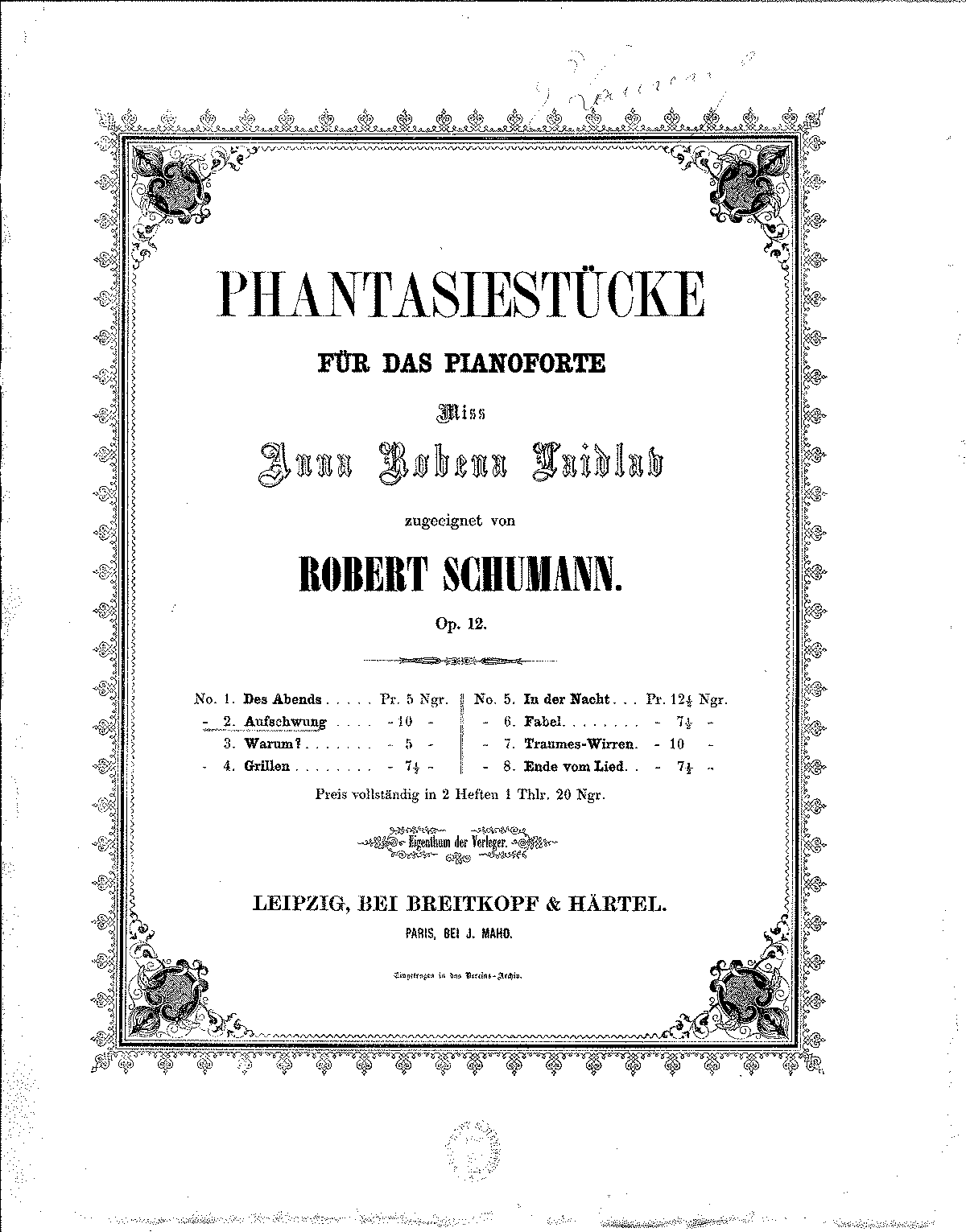 Fantasiestücke, Op.12 (Schumann, Robert) - IMSLP: Free Sheet Music PDF ...