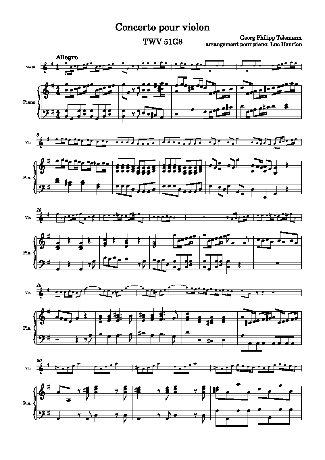 Violin Concerto, TWV 51G8 (Telemann, Philipp) IMSLP