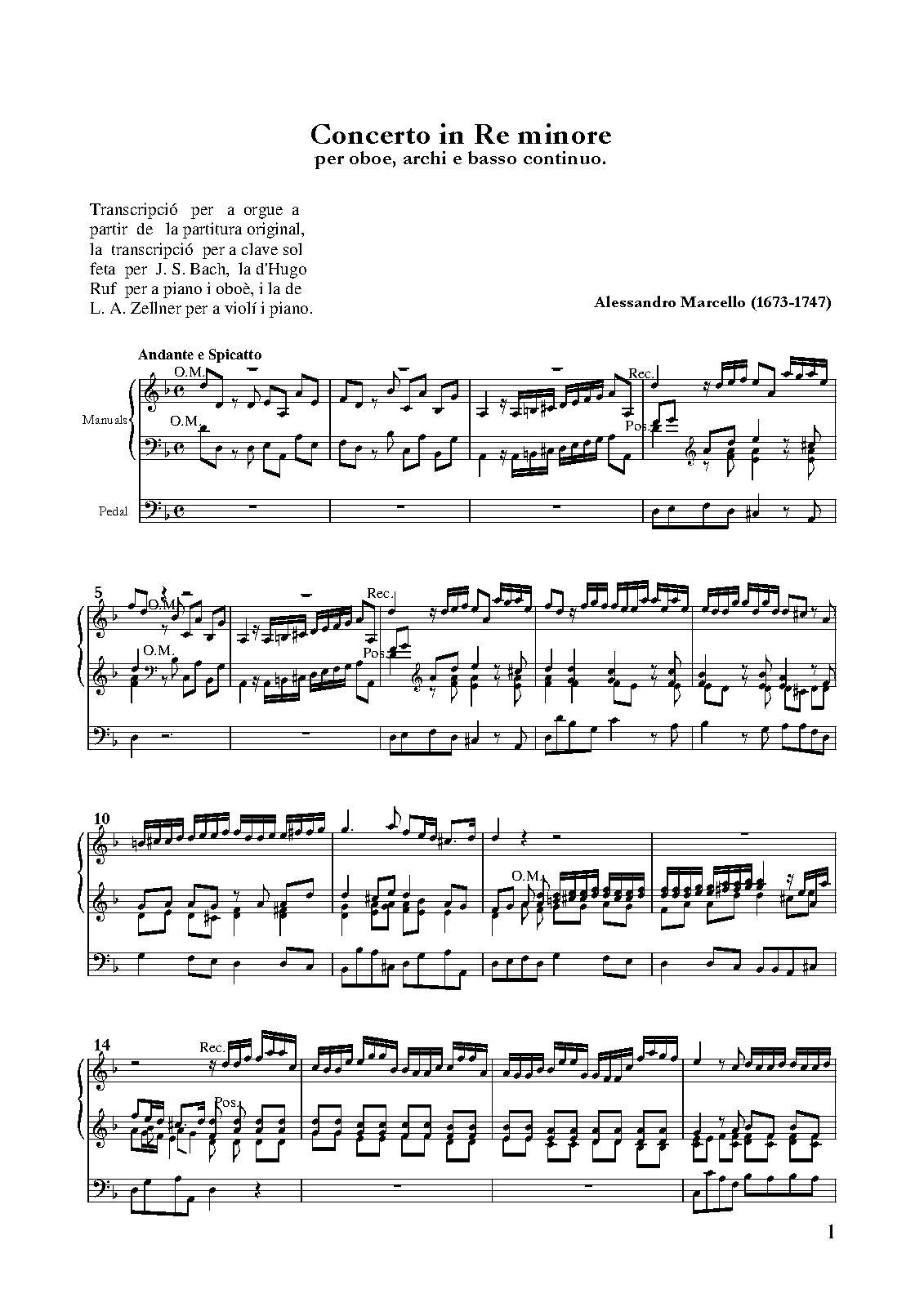 Oboe Concerto in D minor, S.Z799 (Marcello, Alessandro) IMSLP Free