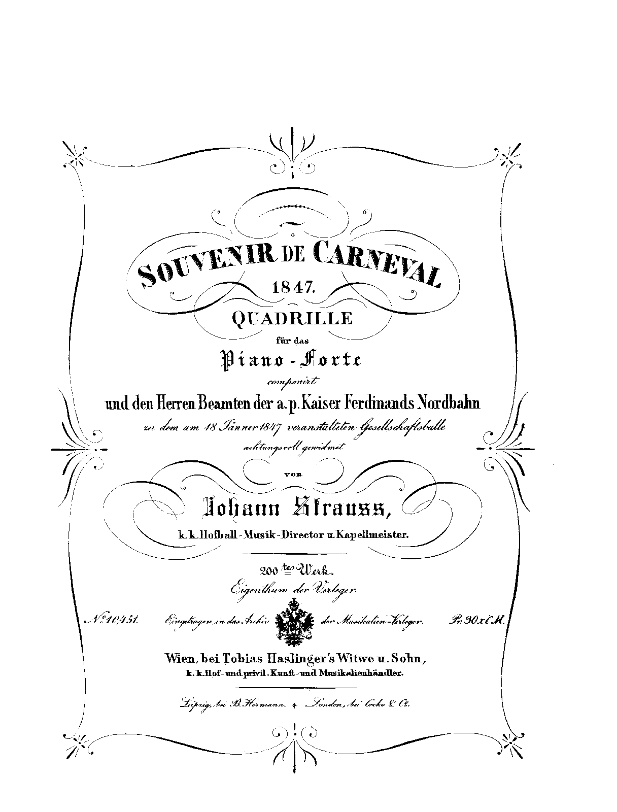 Souvenir de Carneval 1847, Op.200