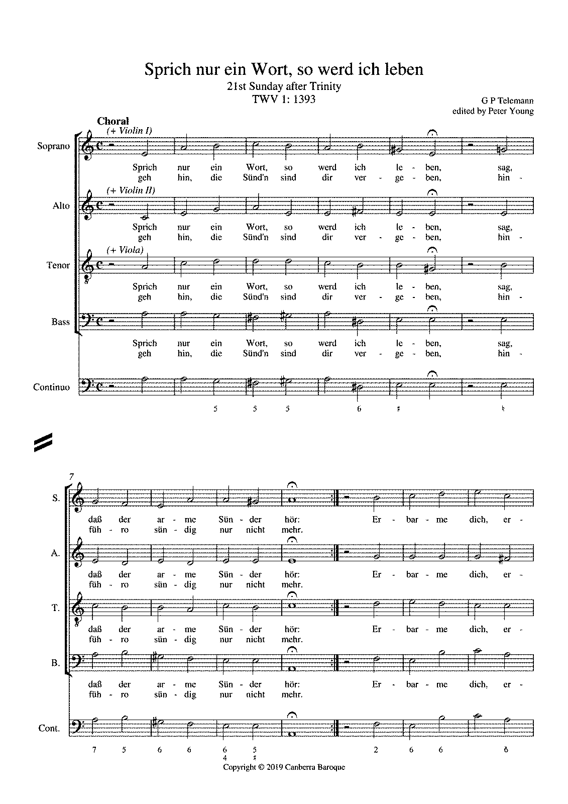 Sprich nur ein Wort, so werd ich leben, TWV 1:1393 (Telemann, Georg ...